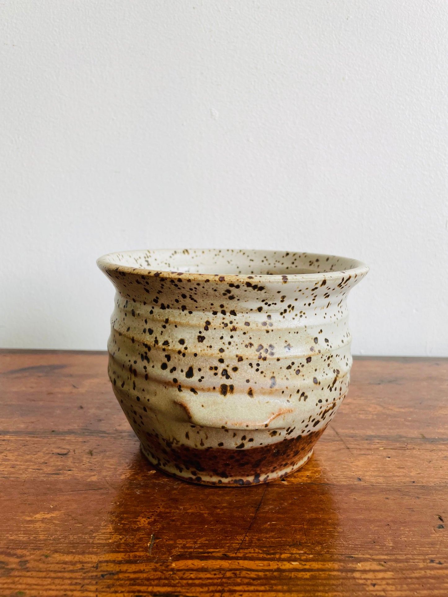 Studio Pottery Speckled Planter Pot with Groove Handles