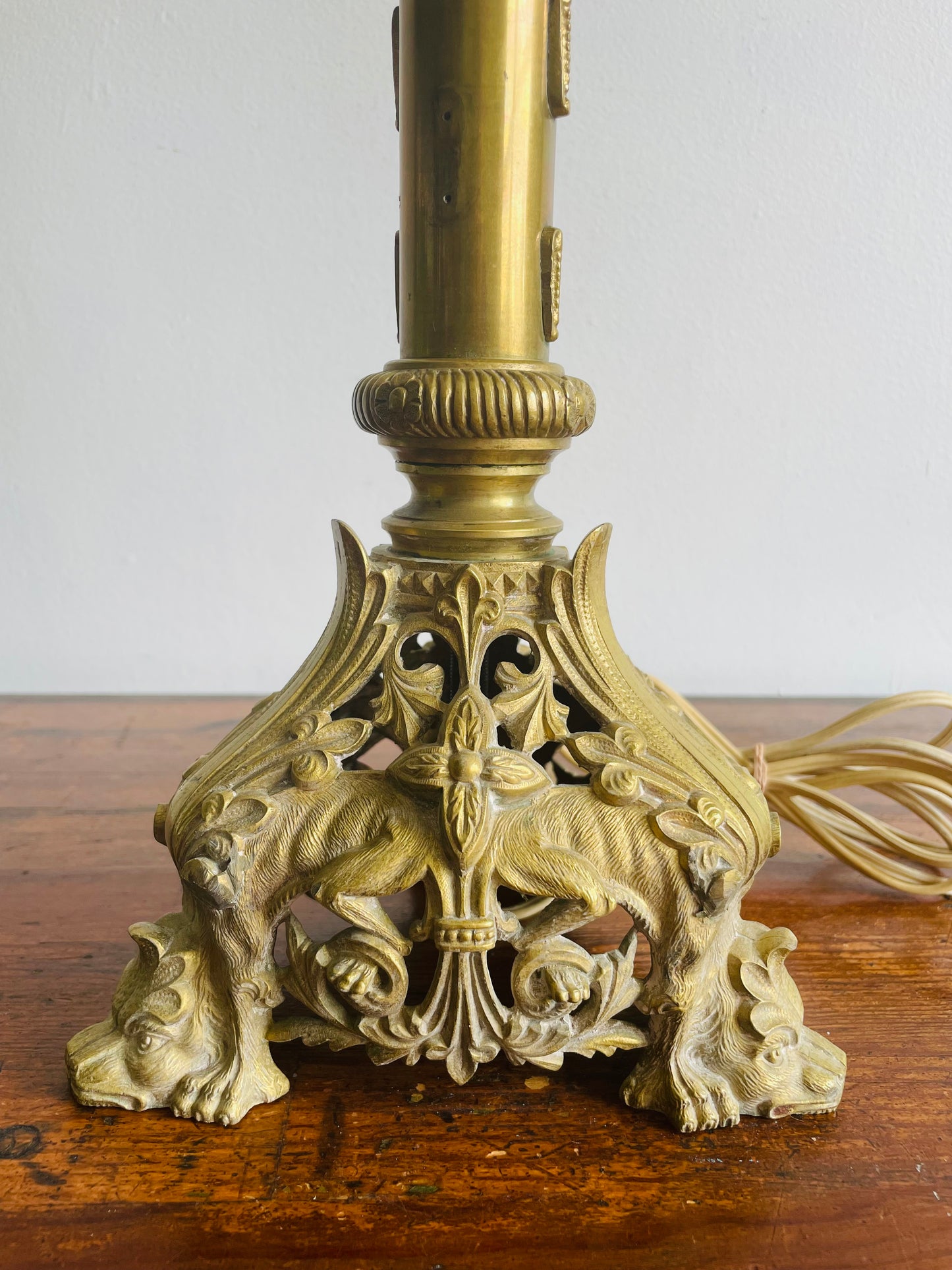 Antique Heavy Solid Brass Church Altar Candle Holder Turned Into Lamp - Originally from Montreal