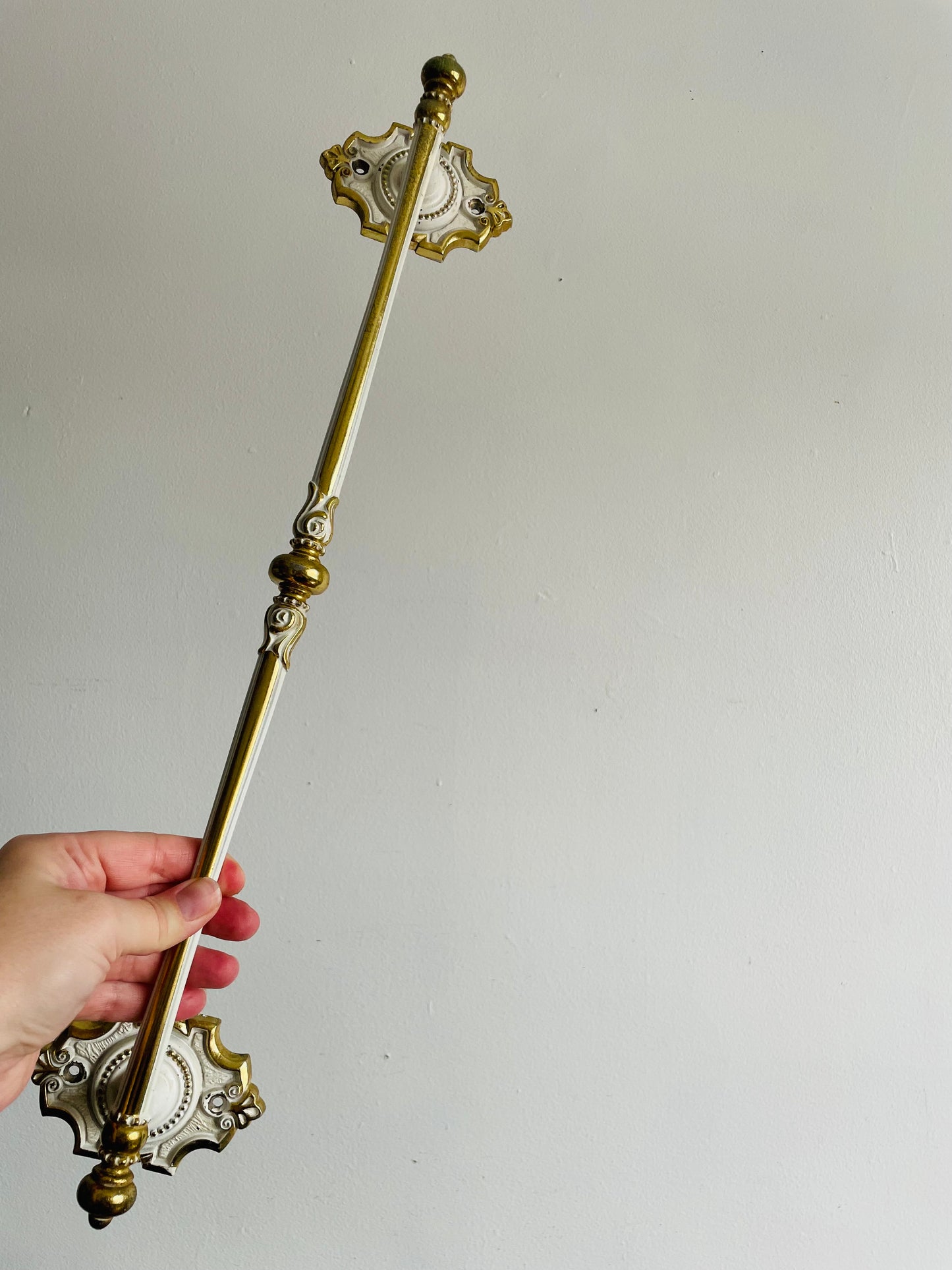 Ornate Gold and White Metal Towel Hanging Rod