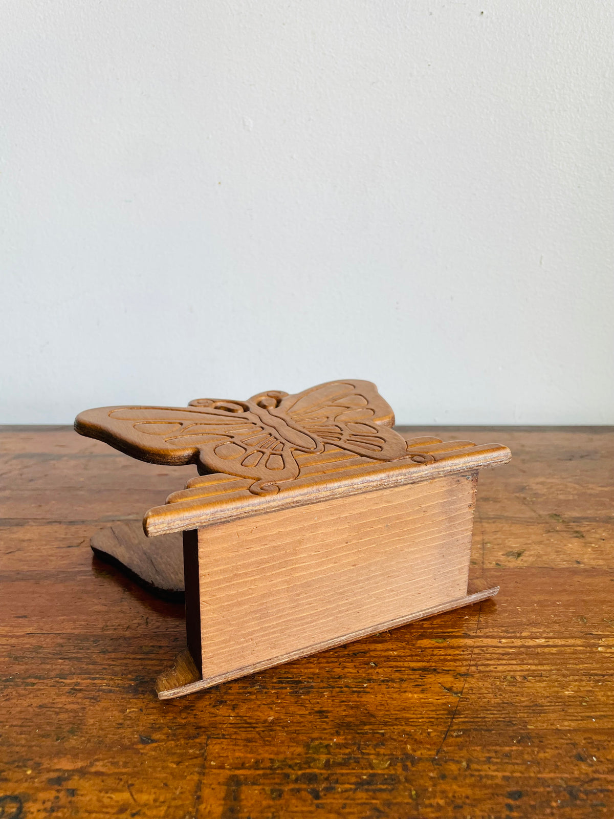 Vintage Carved Wood Butterfly Napkin Holder or Letter / Mail Organizer