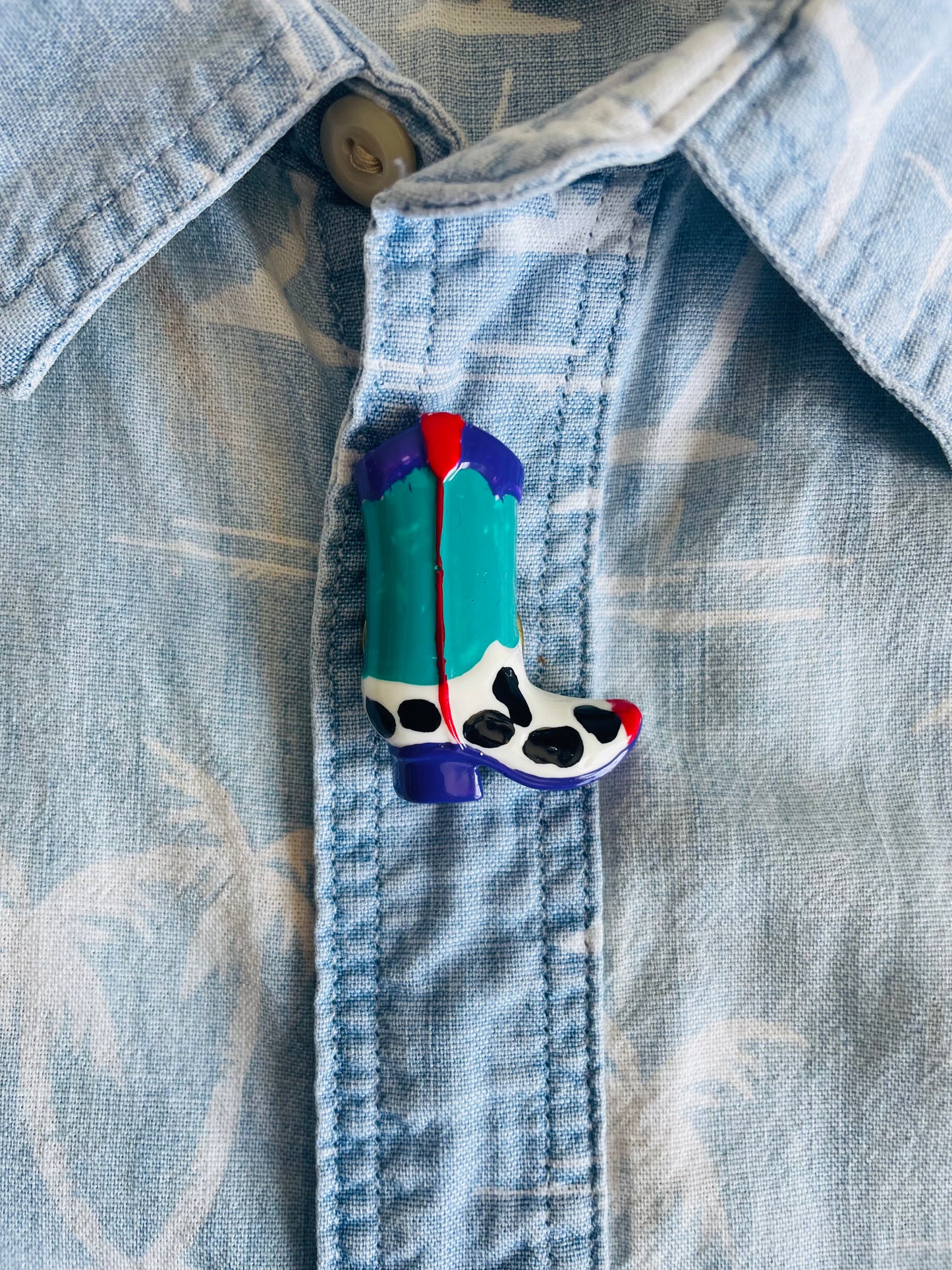 Cowboy Boot Button Cover - Purple & Turquoise - Clip Over Your Button to Add Some Flair!