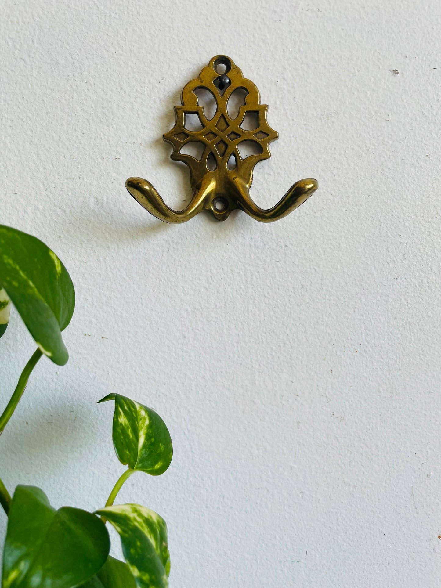 Vintage Solid Brass Wall Hanging Hook with Two Hook Hangers