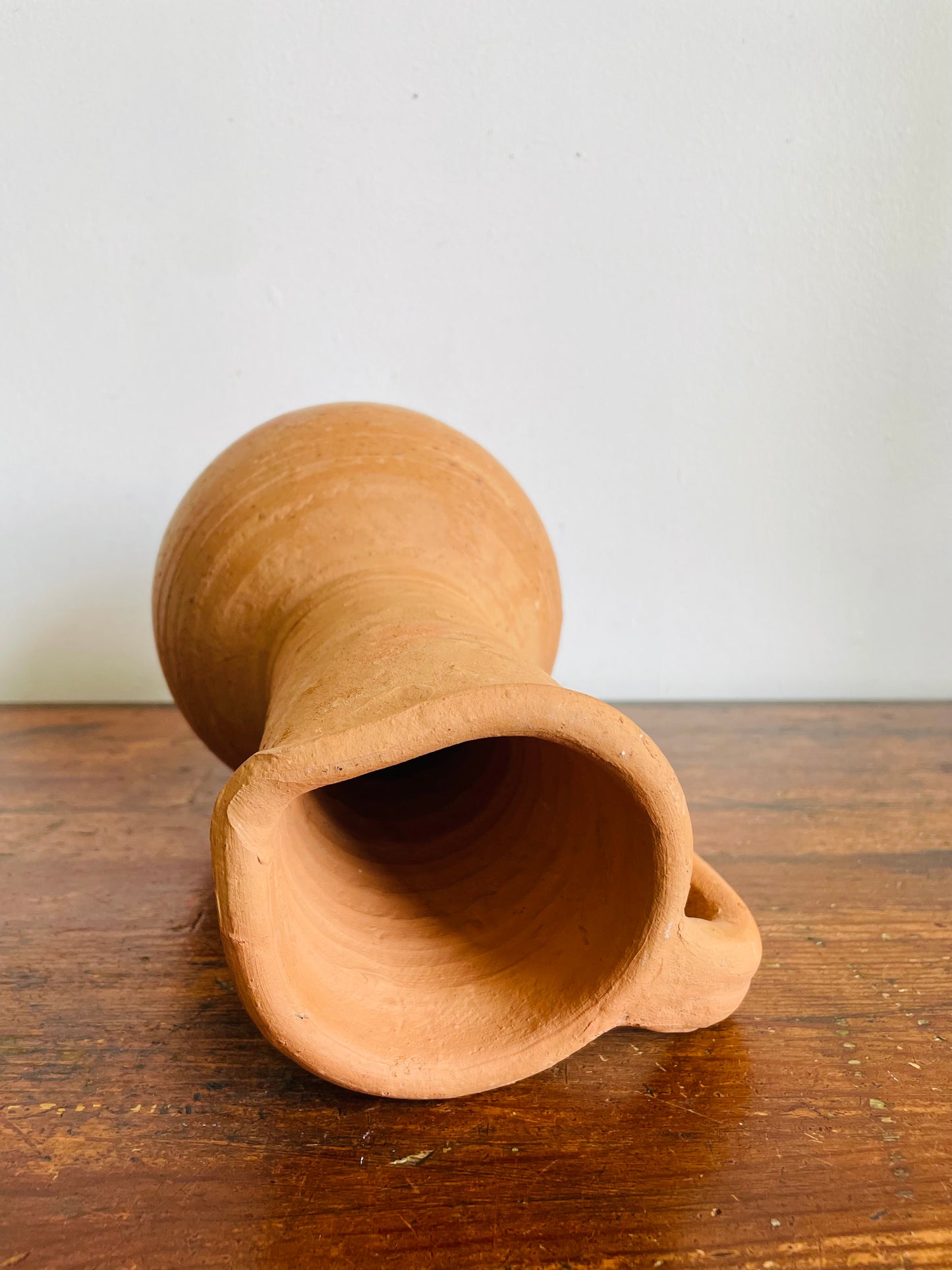 Vintage Rustic Earthenware Terracotta Clay Pitcher Jug Vase with Handle