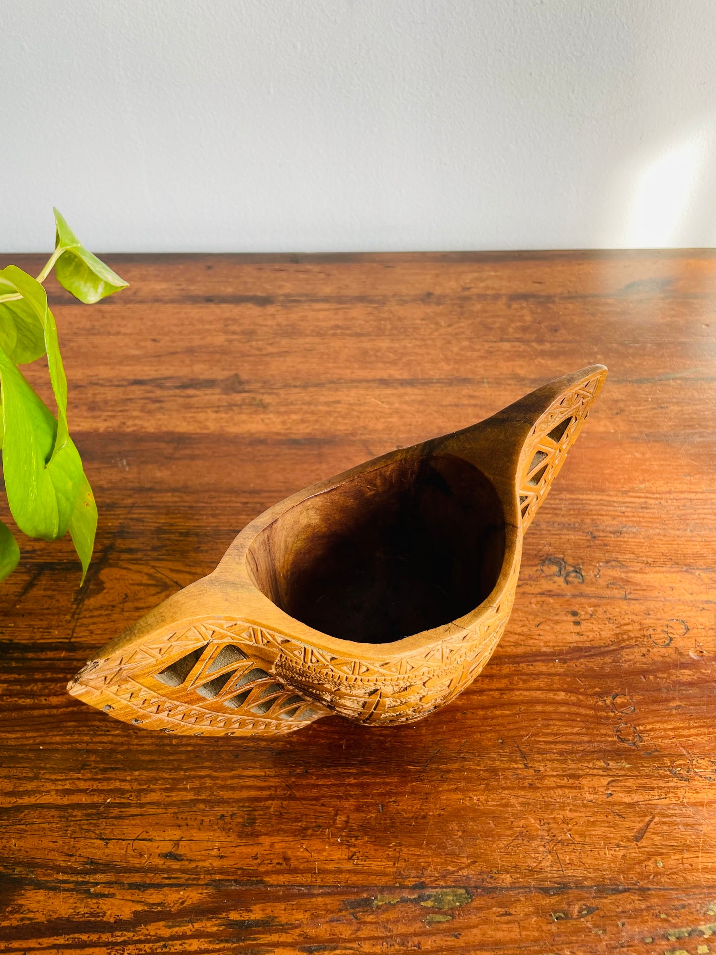 Yugoslavian Intricately Carved Wood Double Handled Wedding Cup