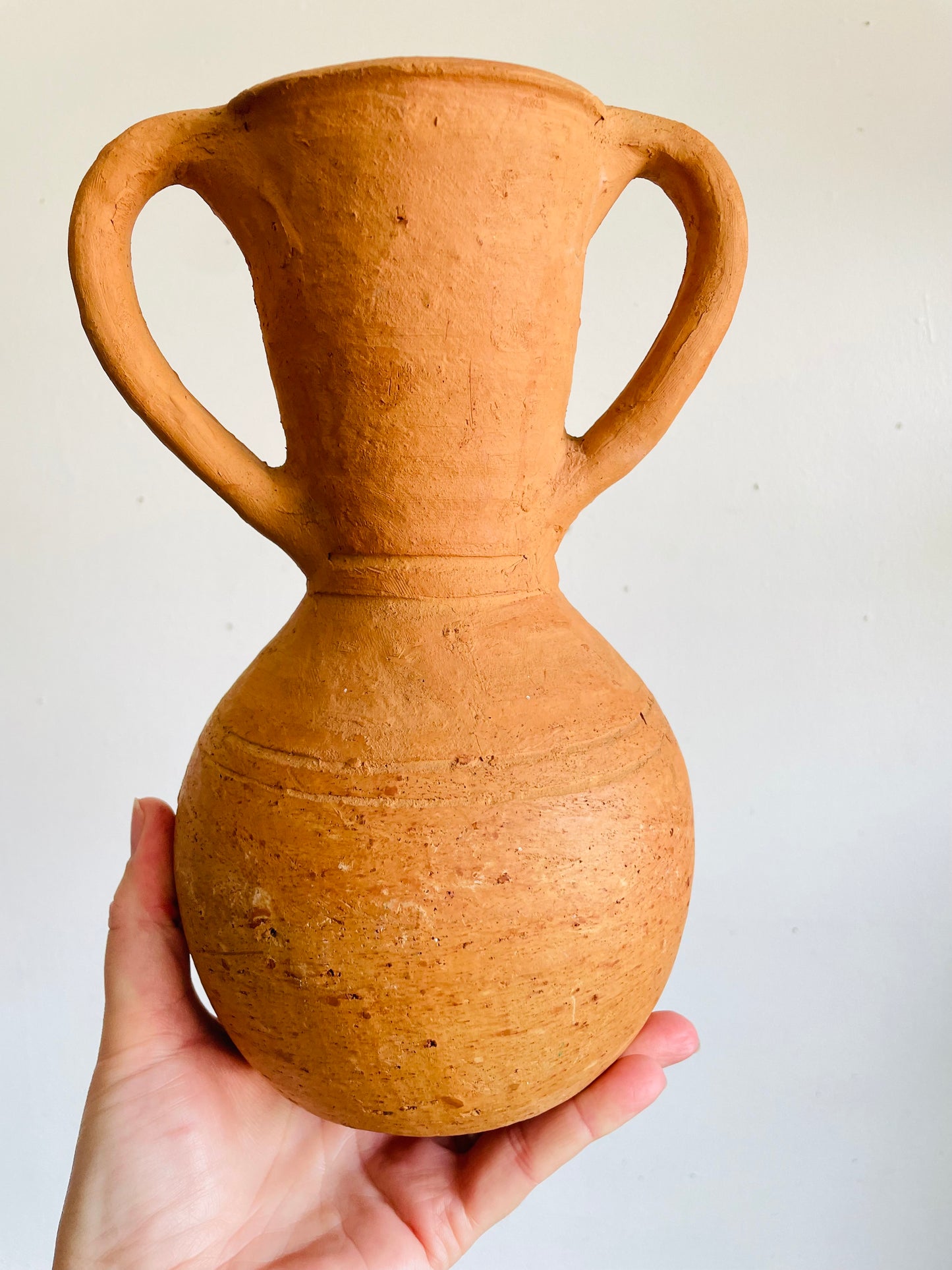Vintage Rustic Earthenware Terracotta Clay Pitcher Jug Amphora Vase with Two Handles