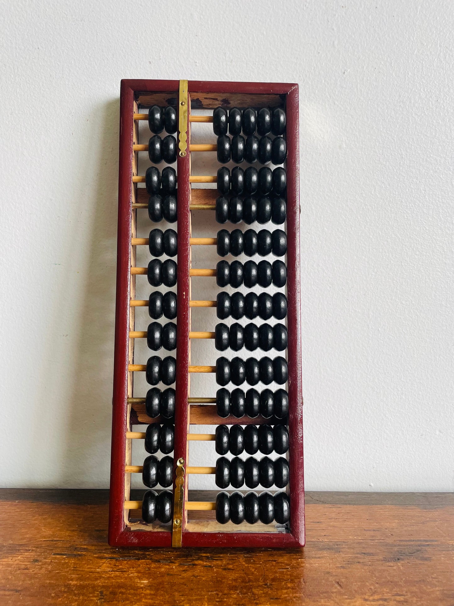 Wood Abacus Counting Beads with Frame & Brass Hardware