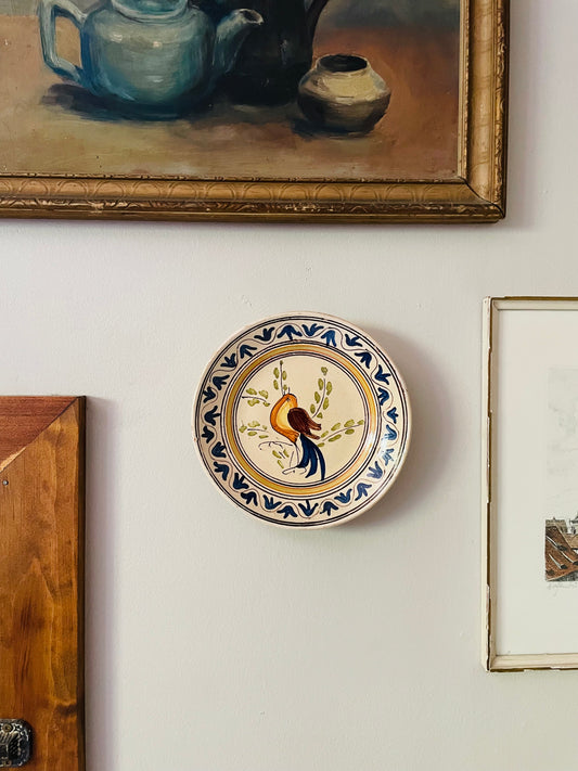 Gorgeous Hand Painted Glazed Pottery Wall Hanging Plate with Bird Design