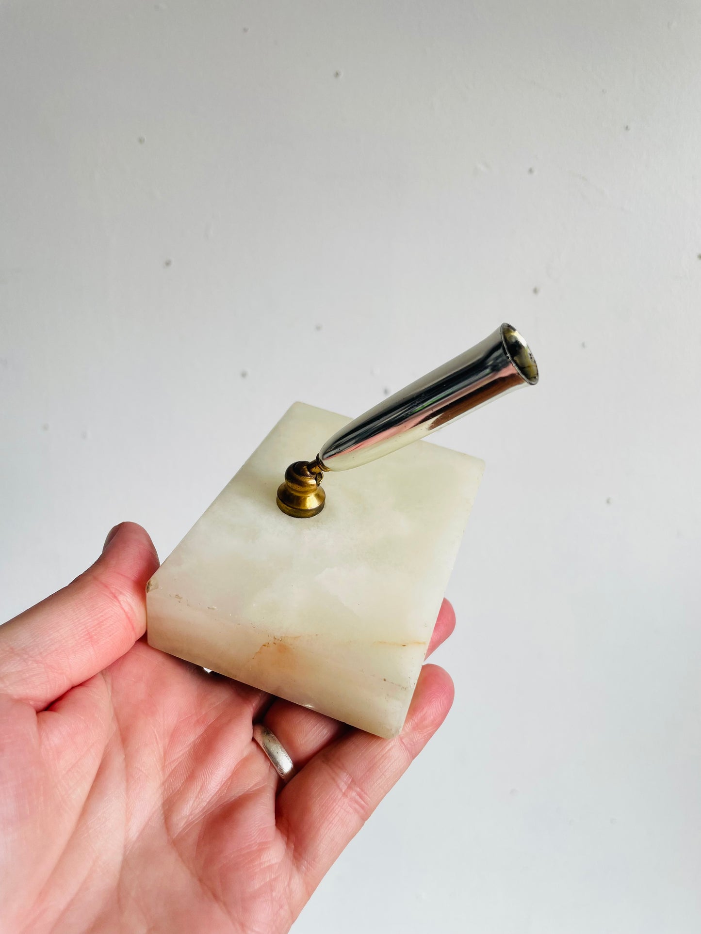 Vintage Pen Holder with Alabaster Marble Stone Base