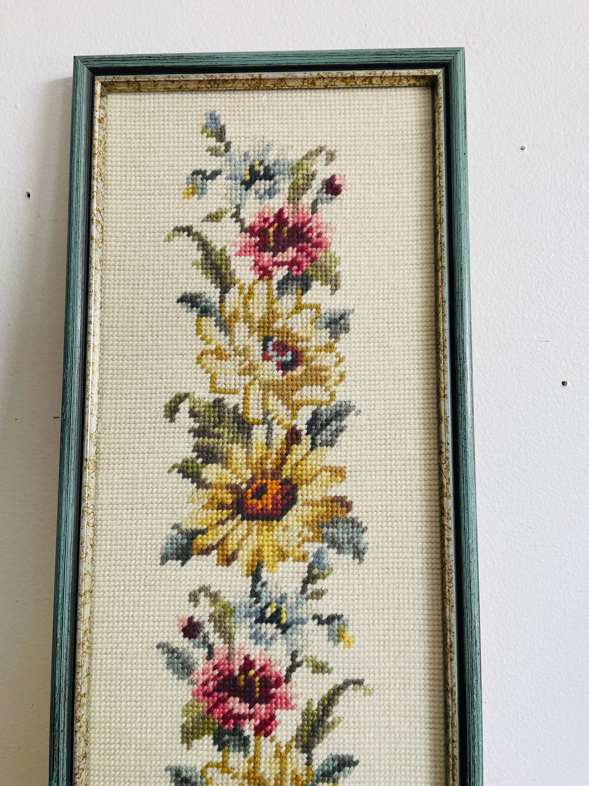 Vintage 2.5 Feet Long Needlepoint Embroidery Picture of Flowers - No Shipping