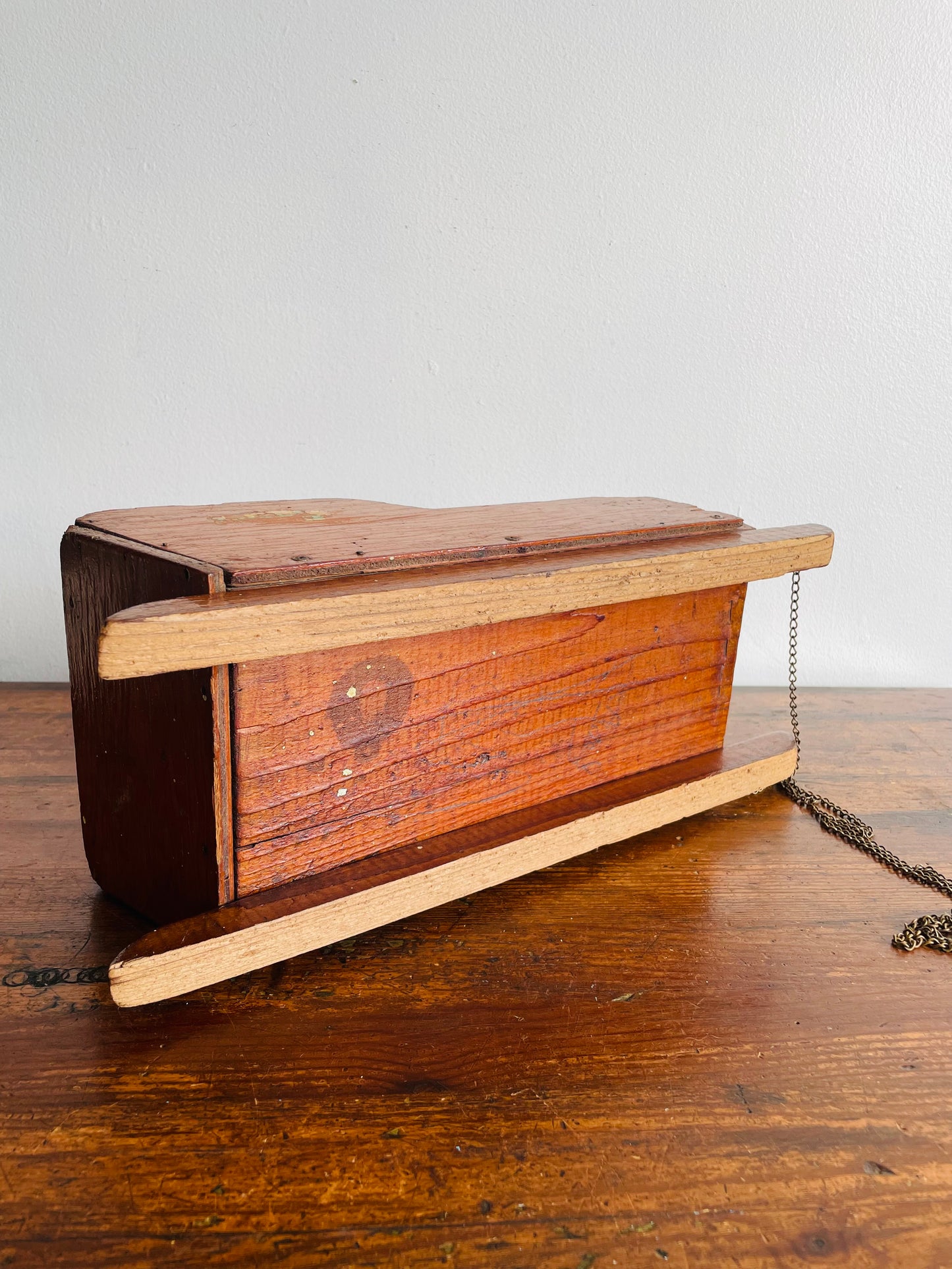 Adorable Doll Sized Wooden Sleigh with Brass Chain Rope - Makes a Great Centrepiece, Ornament Holder, Etc.!