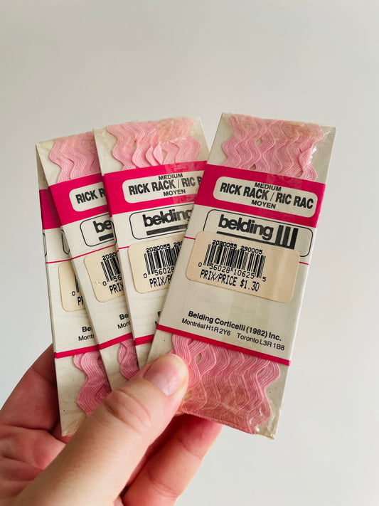 Pink Rick Rack # 2 by Belding III- Brand New Vintage in Original Packaging - Set of 4