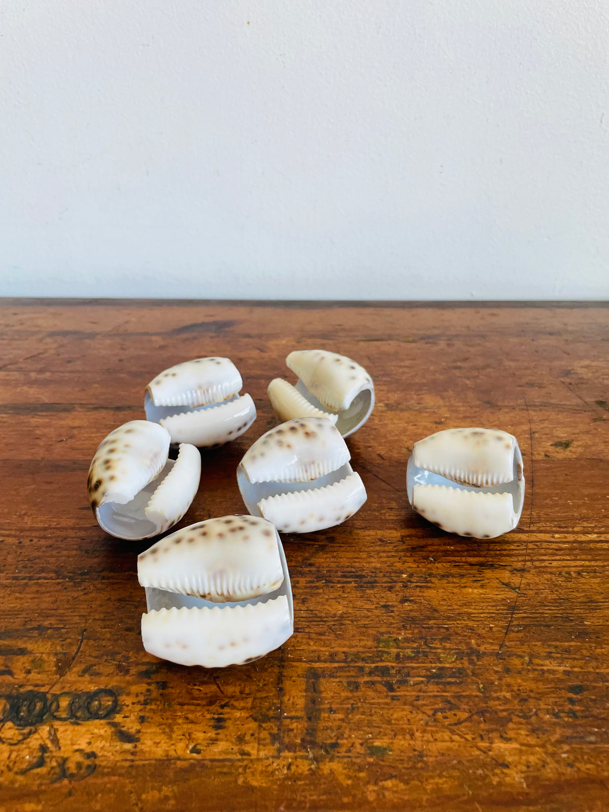 Vintage Carved Seashell Napkin Rings - Set of 6