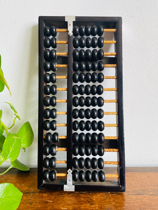 Vintage Black Wood Abacus with Counting Beads