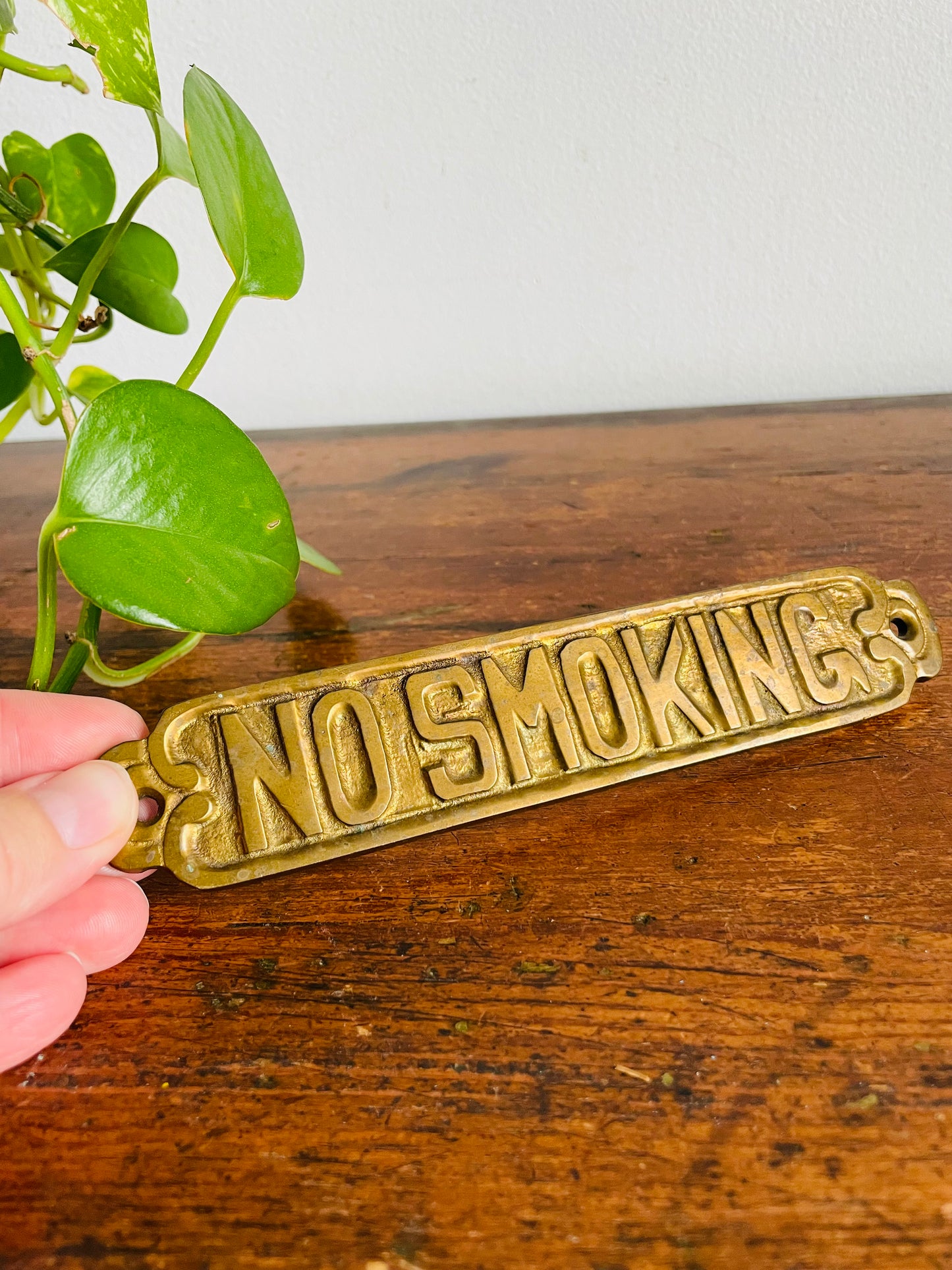Vintage Solid Brass NO SMOKING Wall Plaque Hanging Sign
