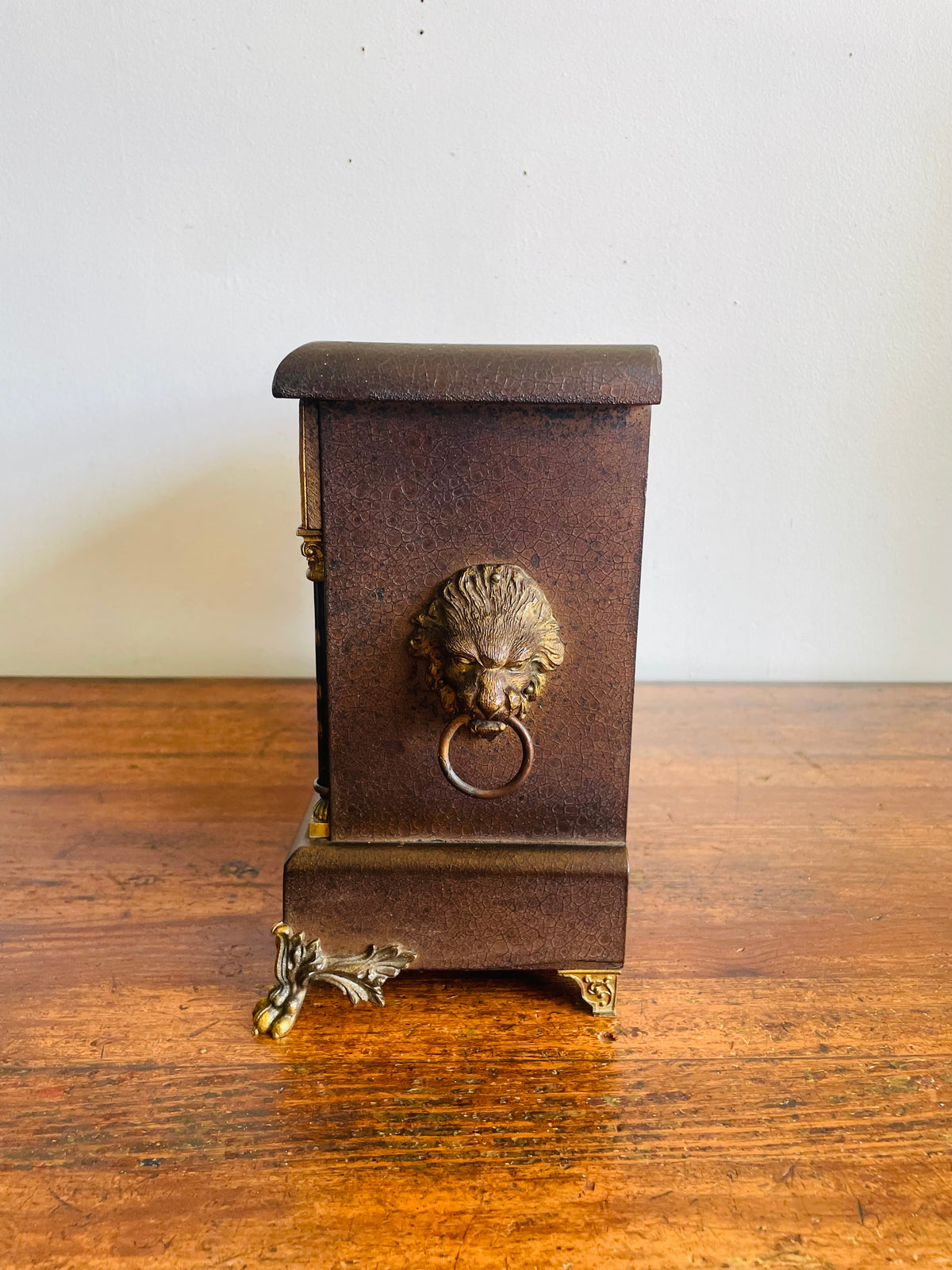 Antique Sessions Clock Company Mechanical Mantle Clock with Ornate Brass Details, Claw Feet & Lion Head Handles - Regent Eight Day Half-Hour Strike Model - Untested