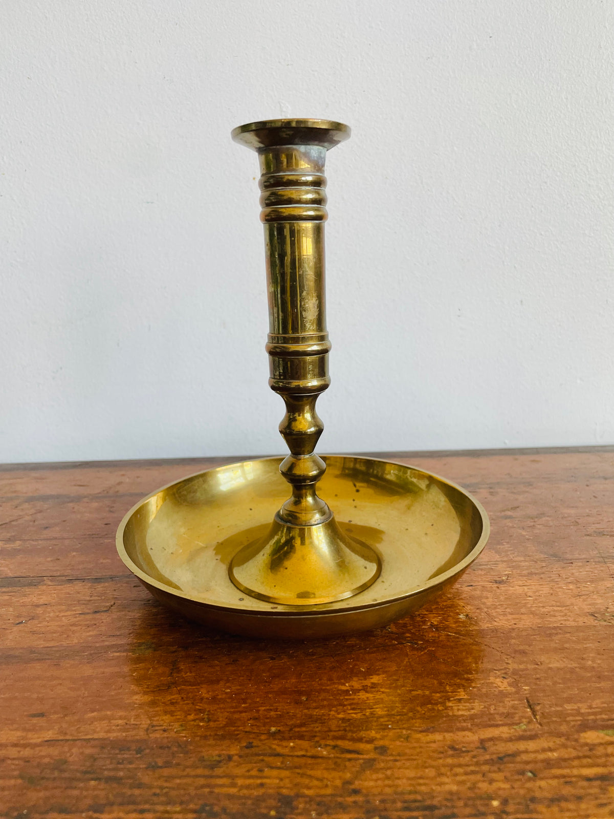 Vintage Tall Solid Brass Chamberstick Candle Holder - Made in India