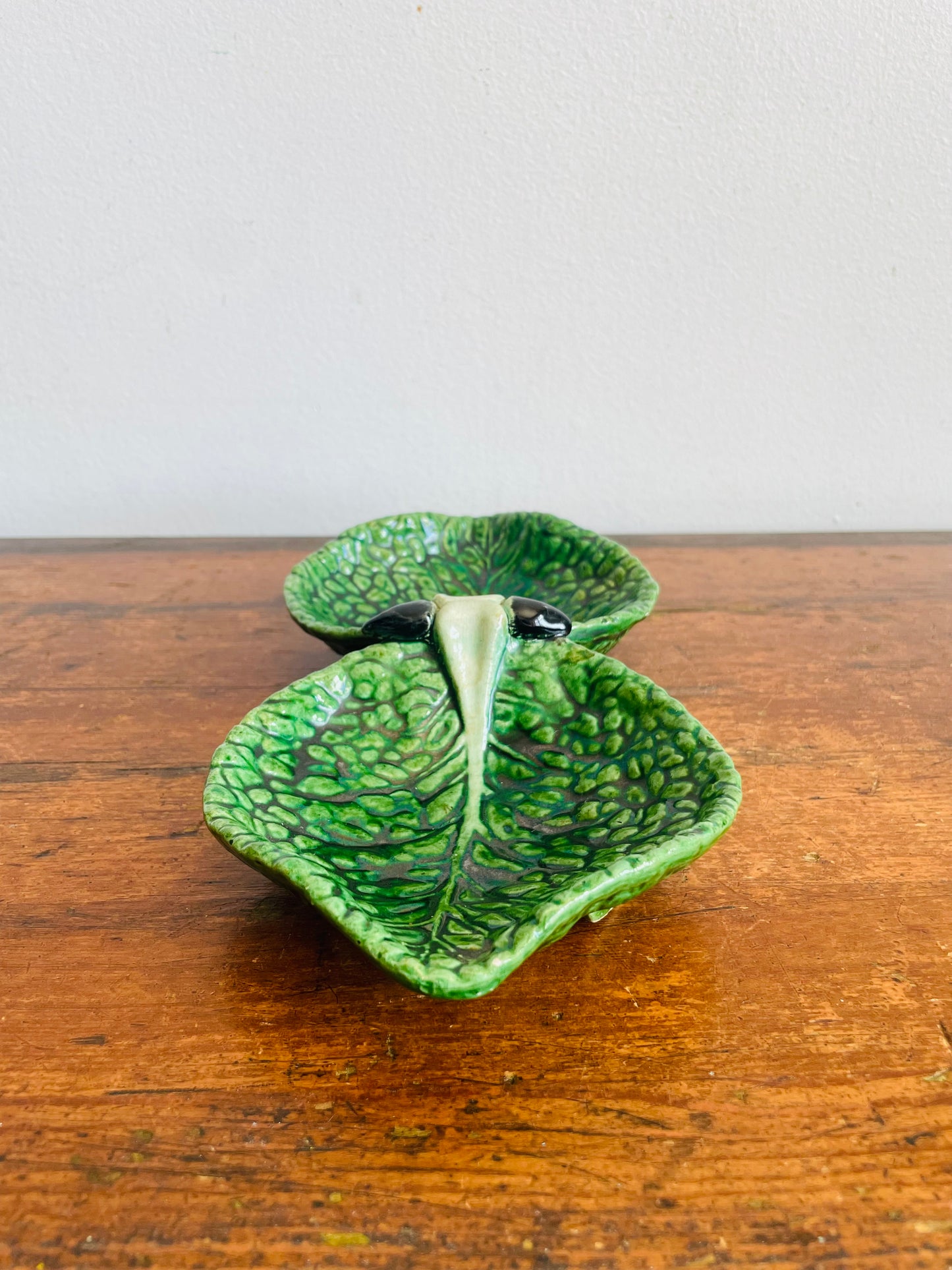 Vintage Cabbageware Cabbage Leaf Divided Double Bowl Dish - Trinkets, Jewellery, Serving, Etc.