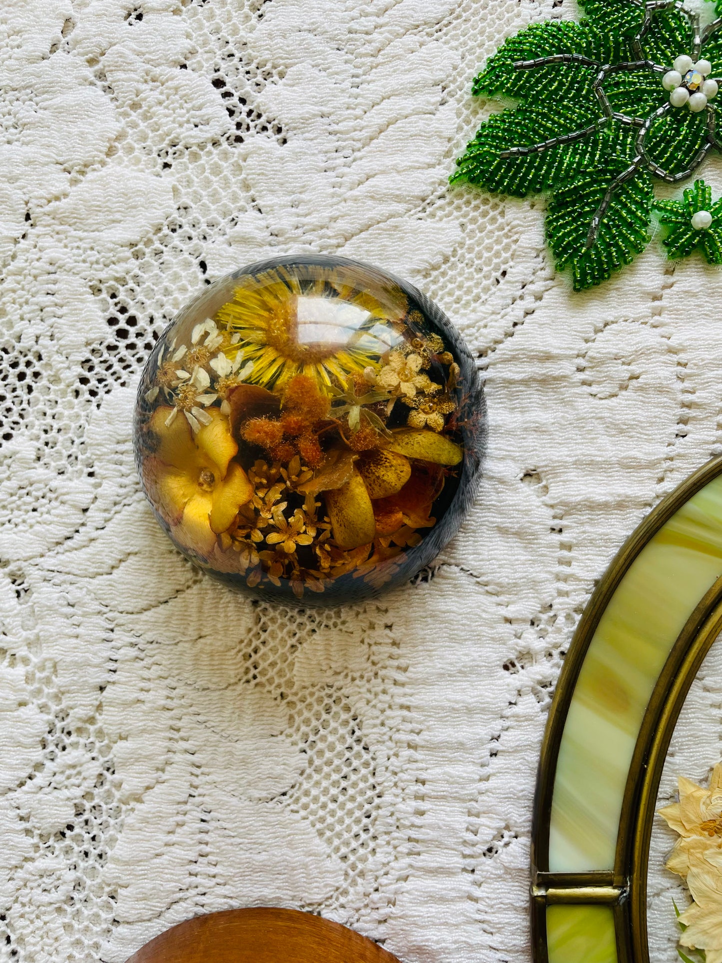 Preserved Dried Flowers Lucite Paperweight