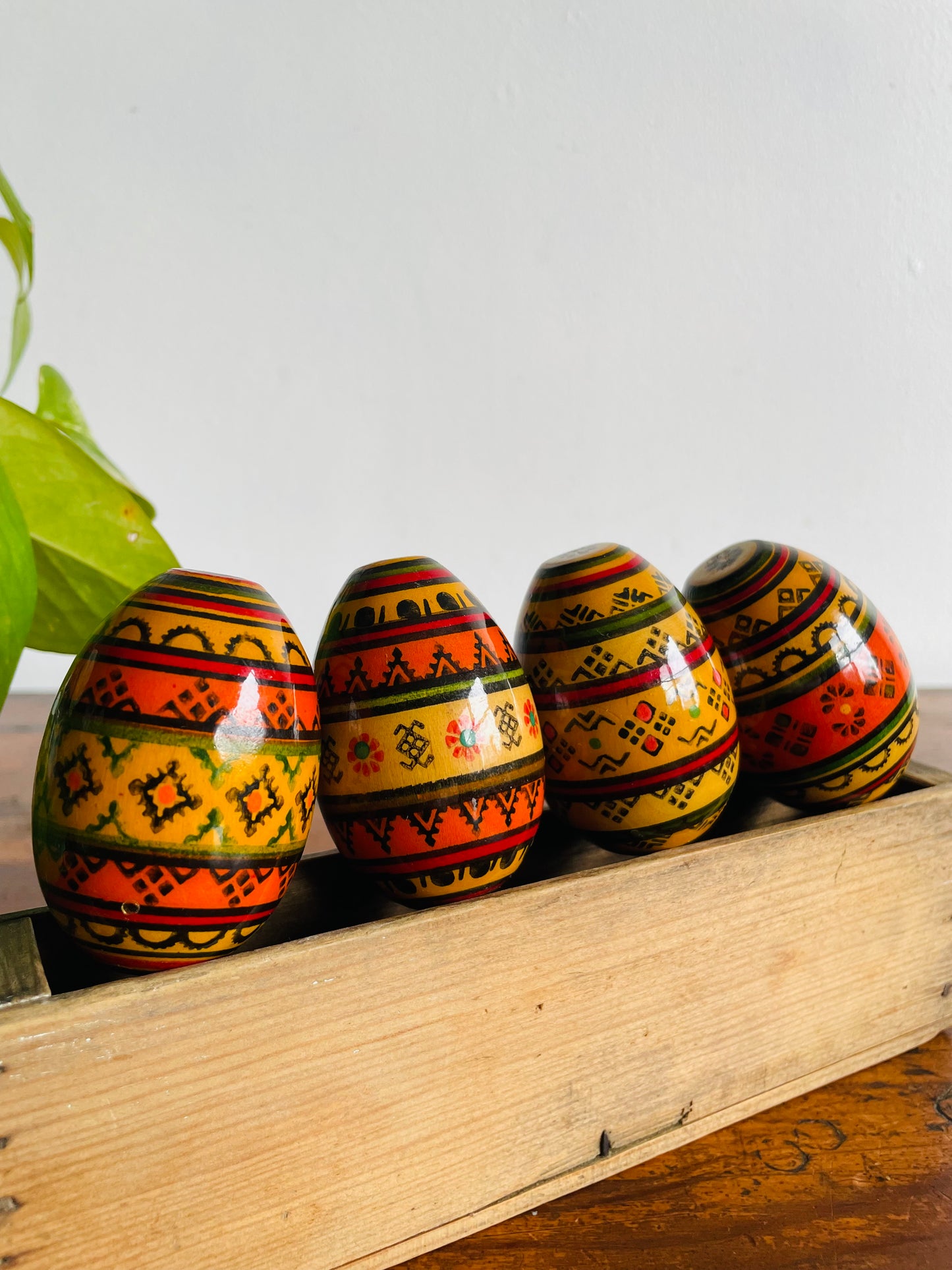 Eastern European Lacquered Wood Eggs - Set of 4