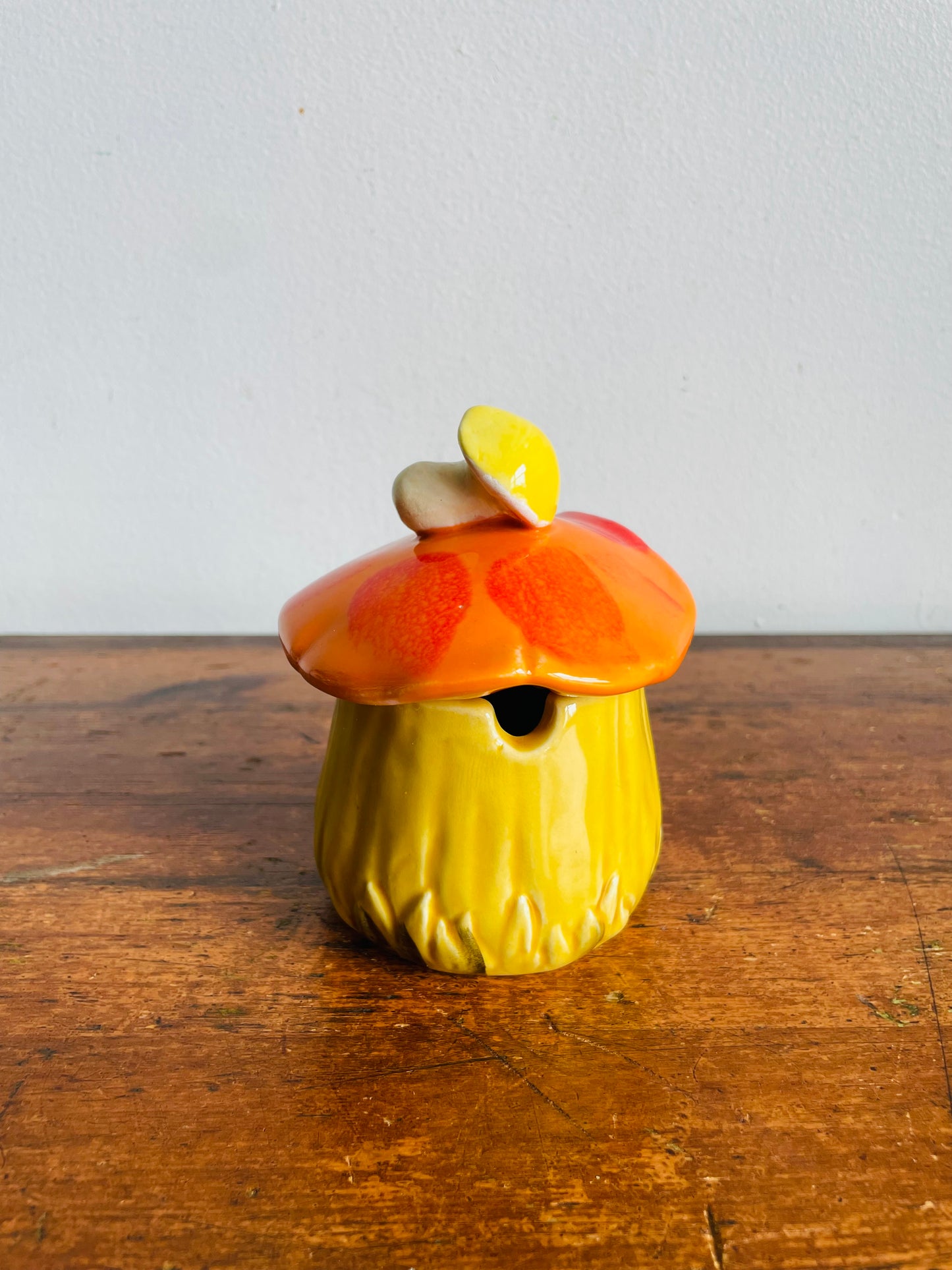 Vintage Bright & Fun Merry Mushroom Canister with Lid & Hole for Spoon - Sugar, Jam, Jelly, Etc. - Made in Japan
