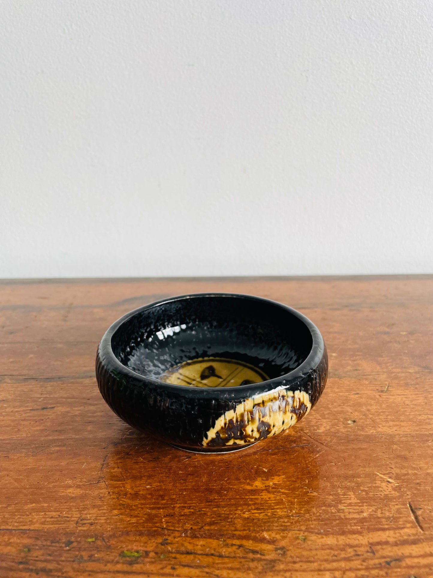 Pottery Trinket Bowl Dish with Black & Brown Design