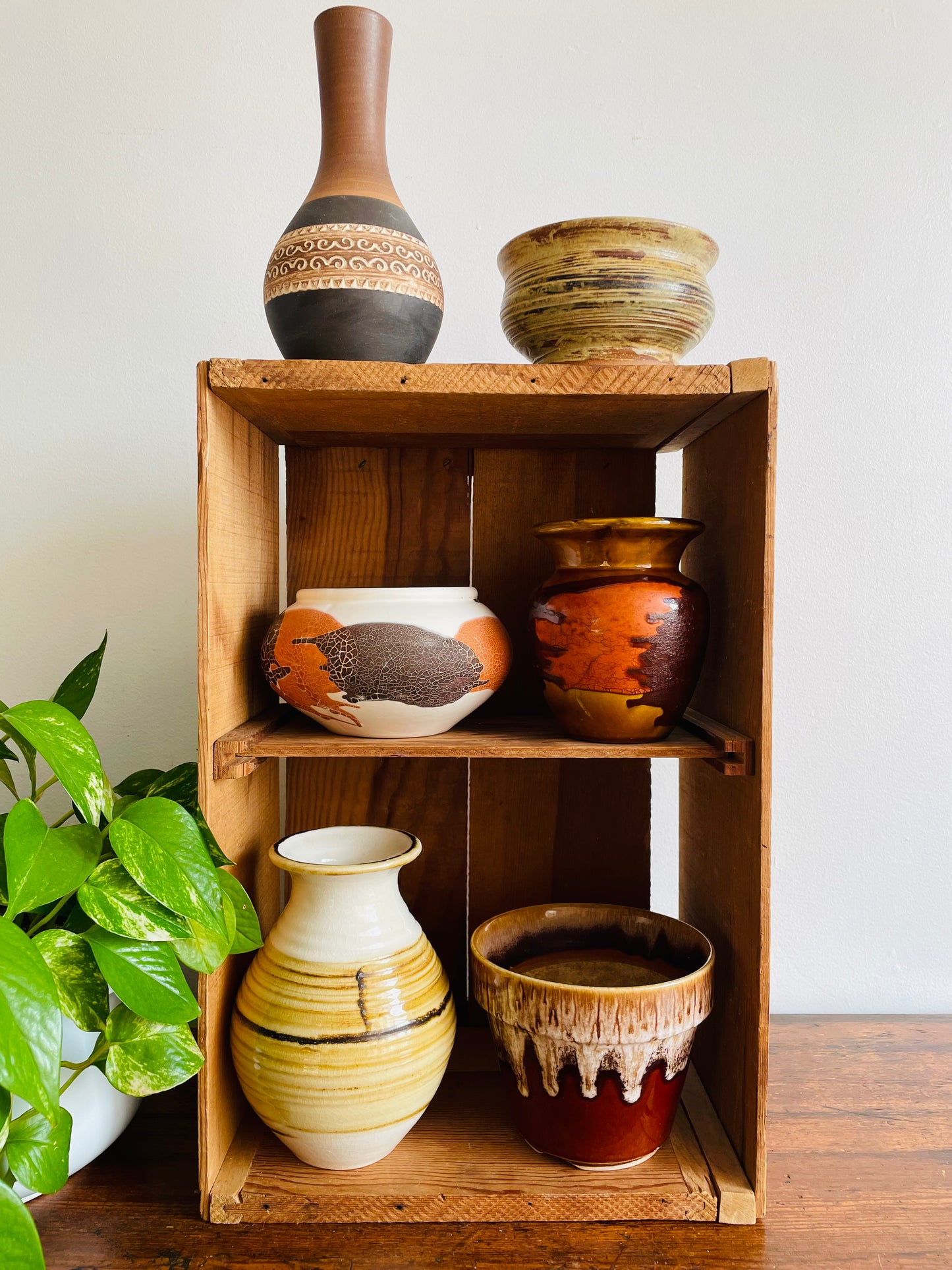 Studio Pottery Vase in Neutral Shades of Tan, Cream & Brown