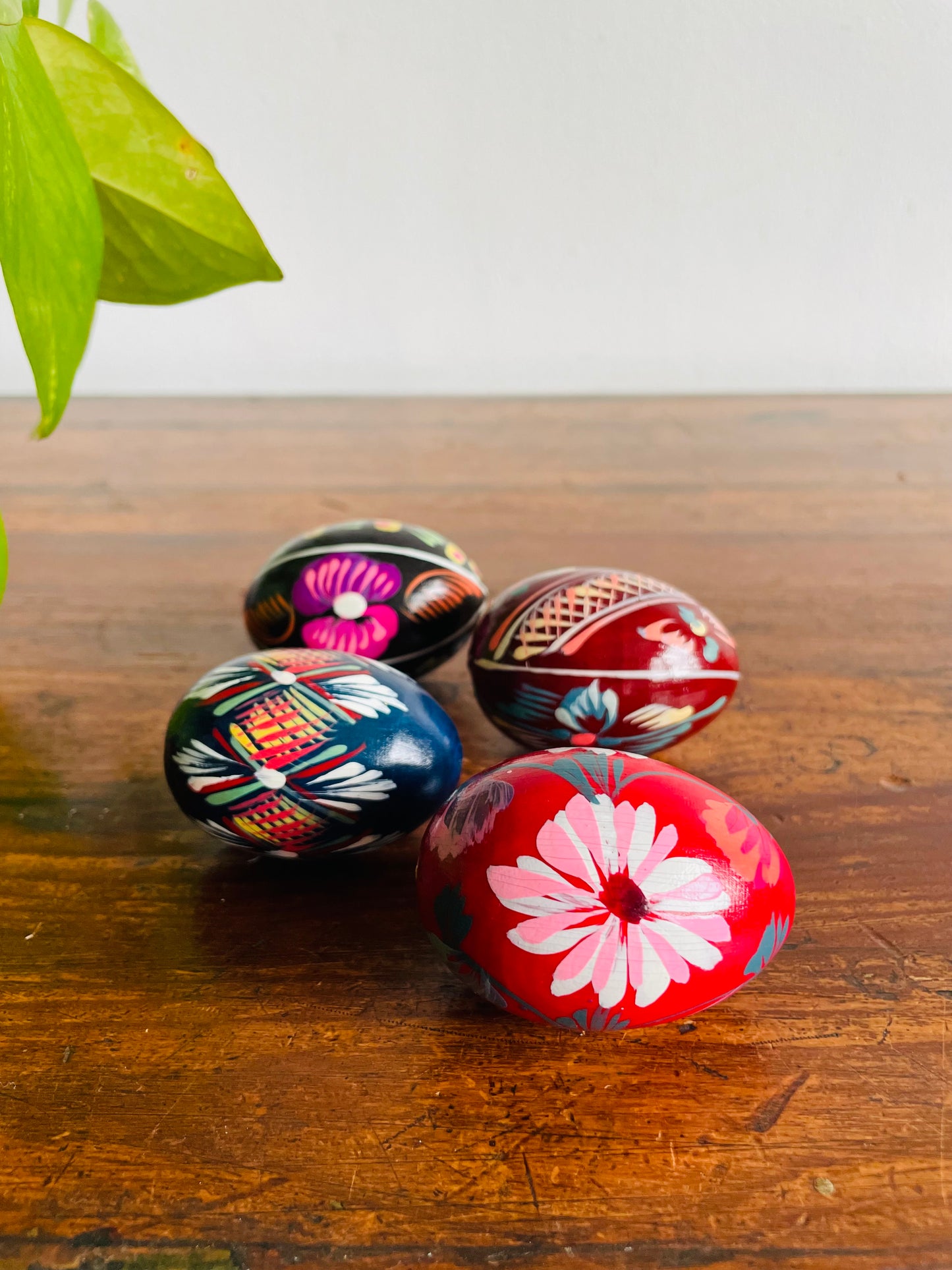 Hand Painted Wood Eggs with Various Designs - Set of 4