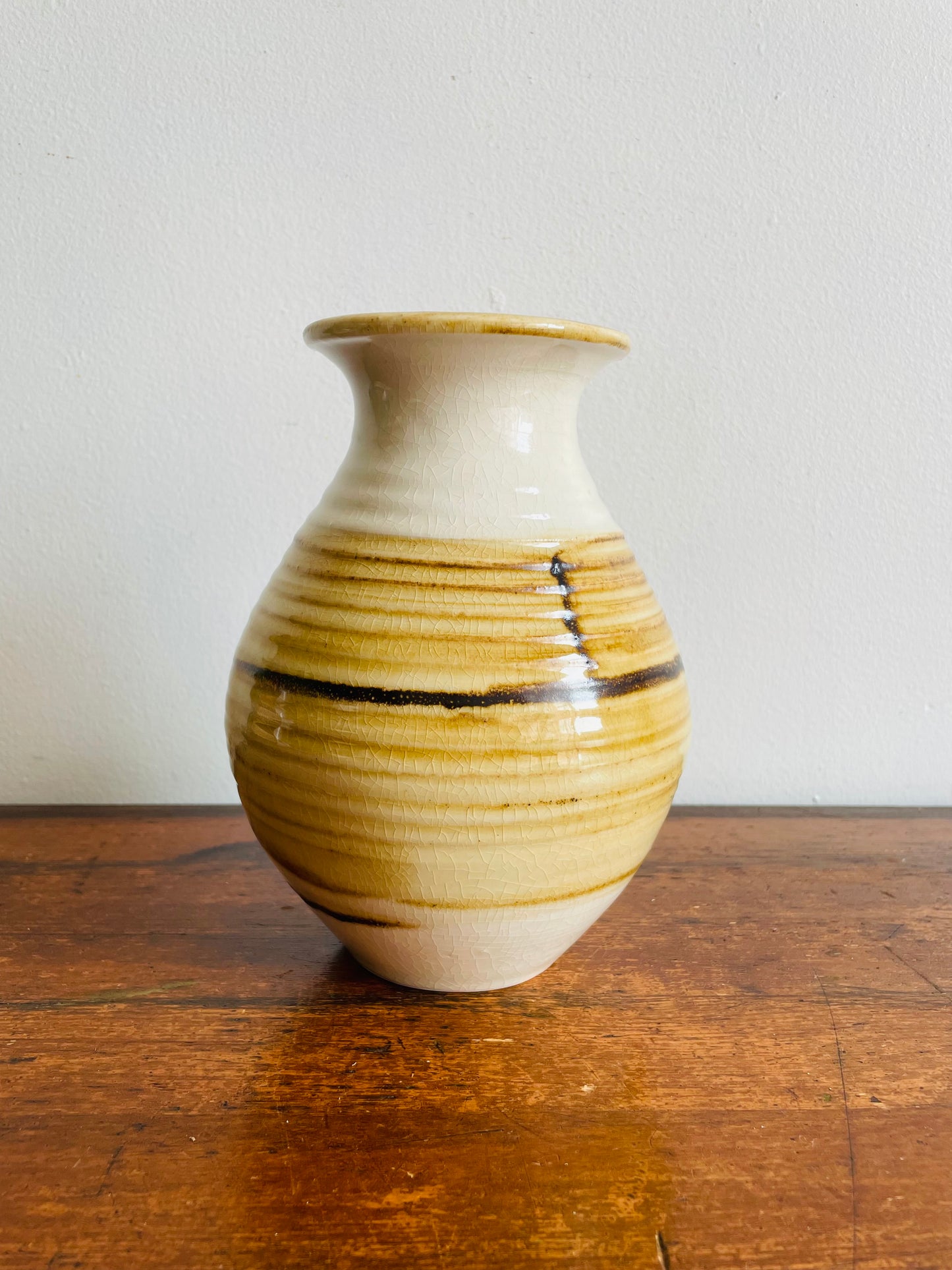 Studio Pottery Vase in Neutral Shades of Tan, Cream & Brown