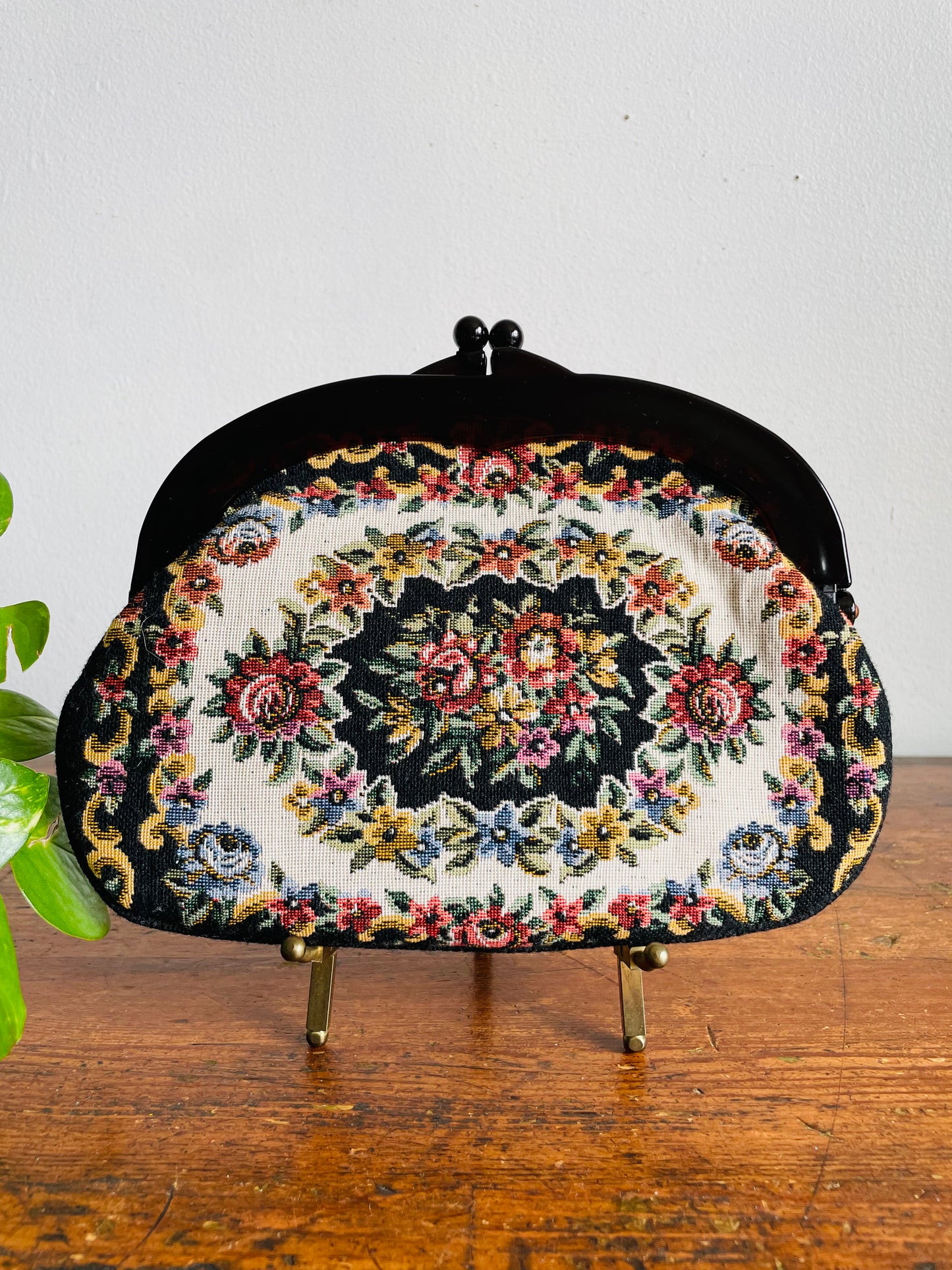 Vintage Fashion Accessory by Danielle of Canada Floral Tapestry Fabric Clutch Purse with Clasp - Handmade in Japan