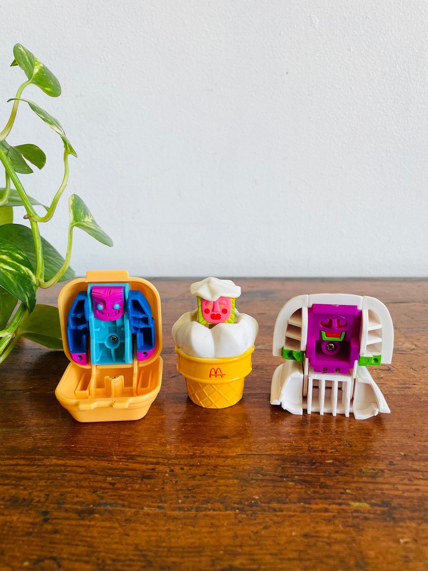 Vintage 1988 McDonald's Happy Meal Toy Bundle - Changeables Transformers - Hot Cakes & Sausage, Ice Cream & Quarter Pounder with Cheese - Set of 3