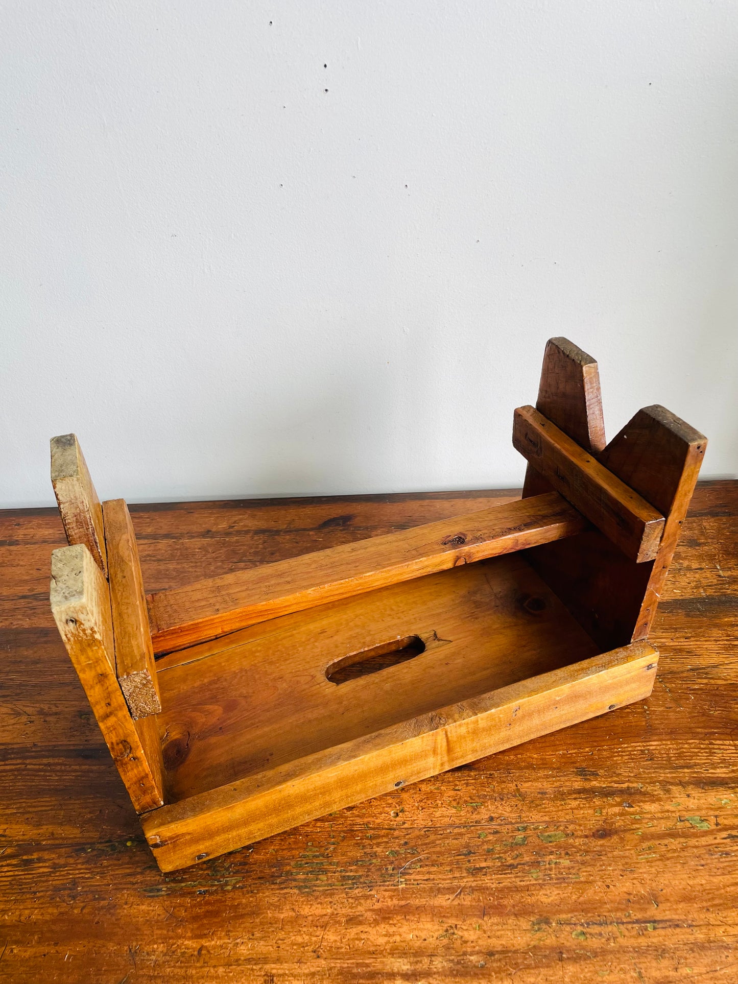 Vintage Wooden Step Stool / Carry Bench - Primitive Rustic Modern Cottage Decor - No Shipping