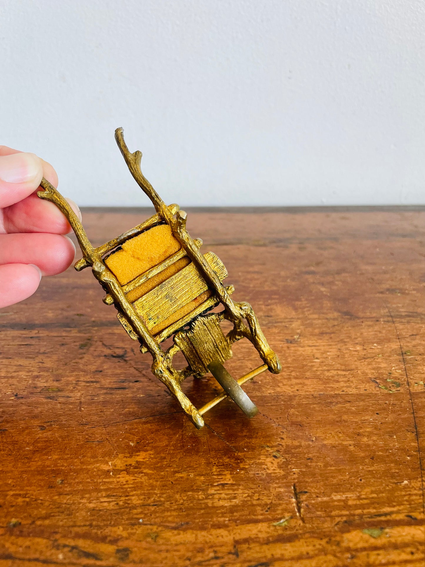 Vintage Miniature Brass Wheelbarrow Pin Cushion