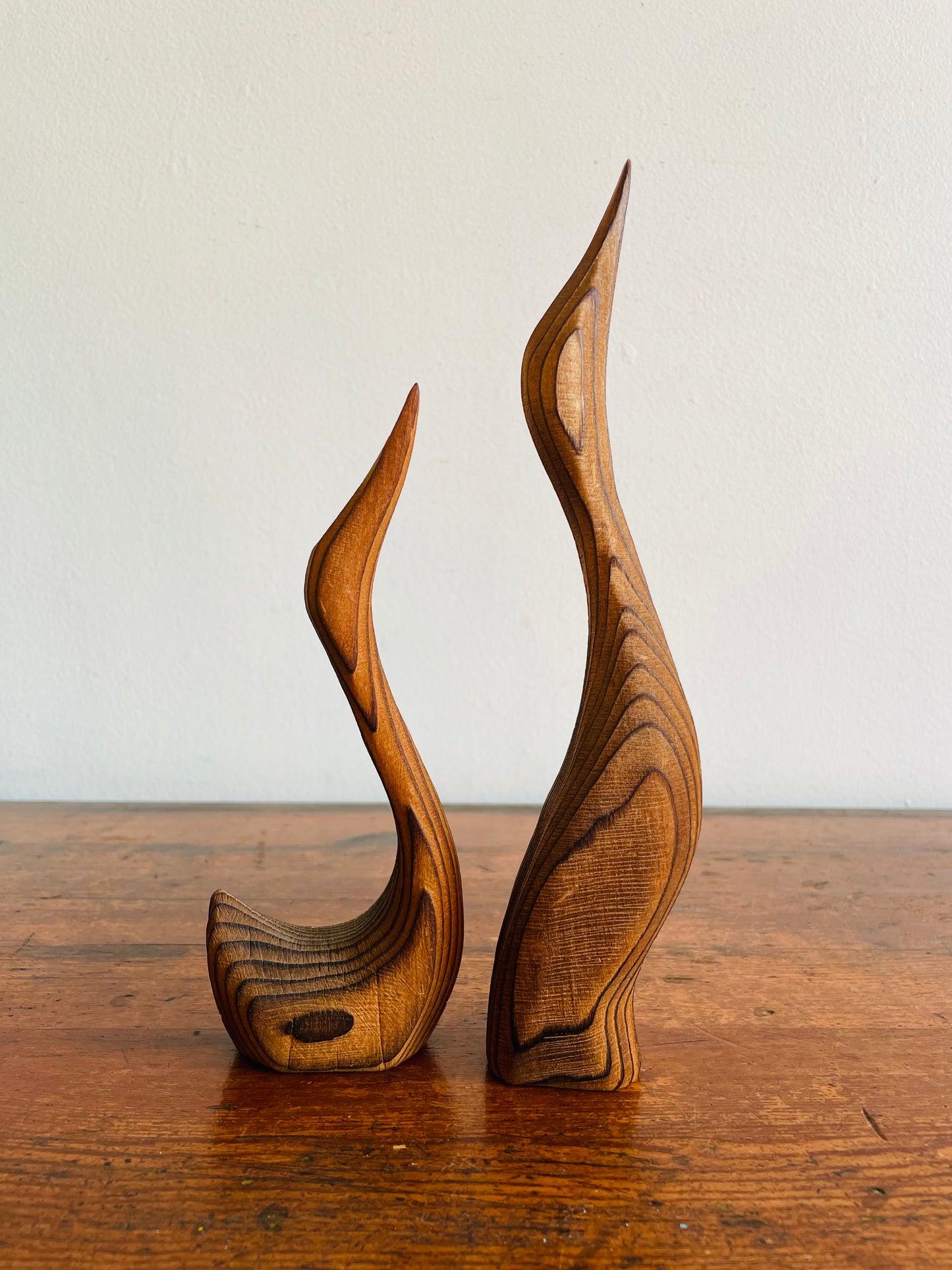 Mid-Century Modern Carved Redwood Birds by Oscar W. Johnston - Set of 2