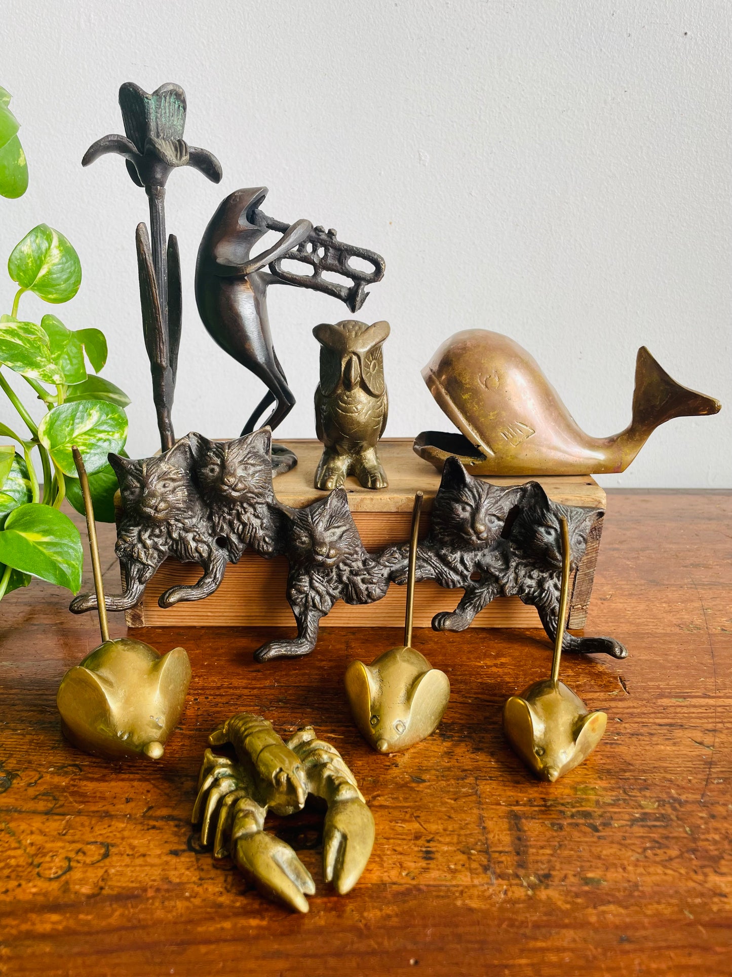 Vintage Solid Brass Kitten Cats Wall Hook Hanger or Key Rack