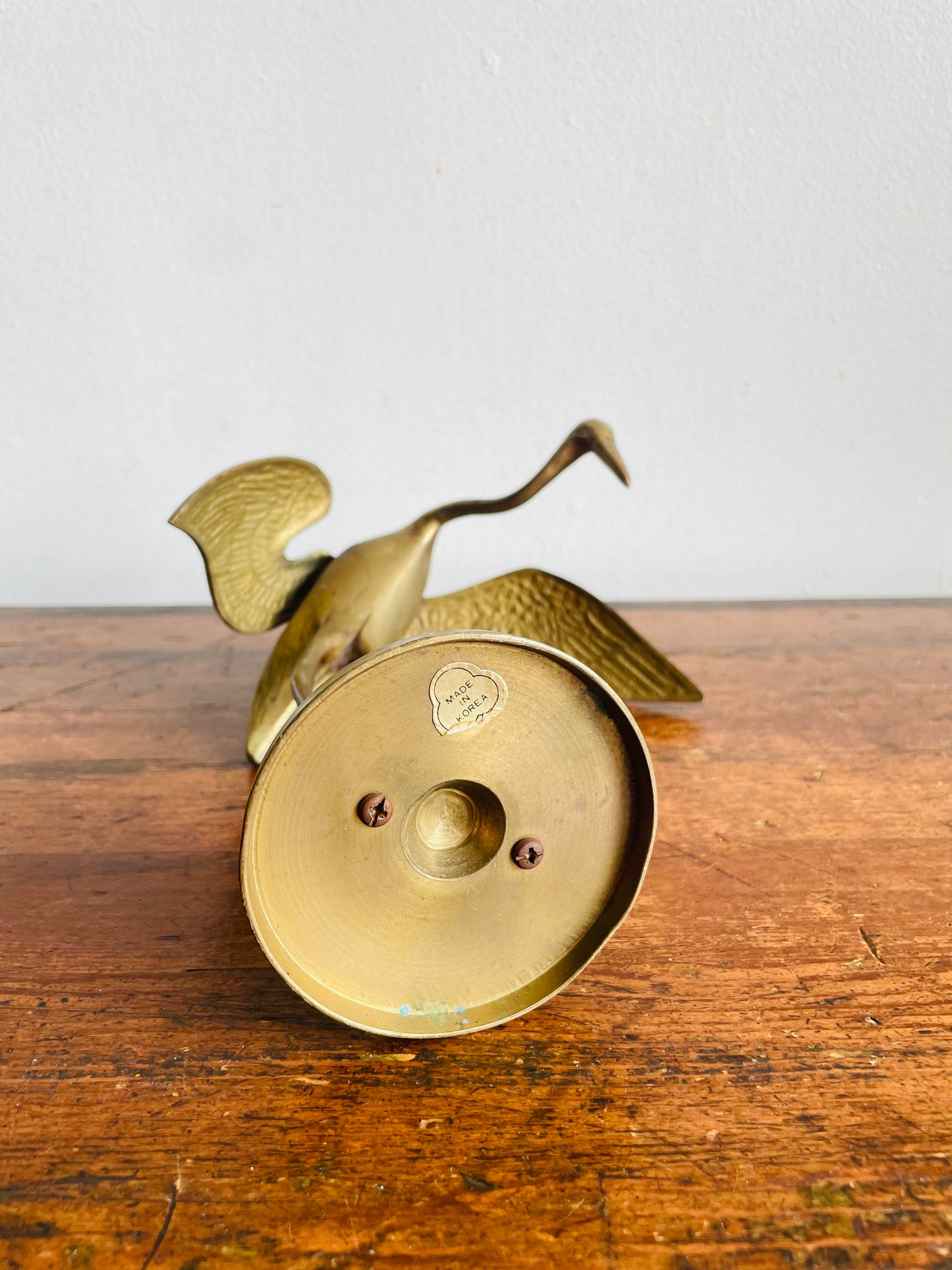 Vintage Solid Brass Crane Bird Figurine - Made in Korea