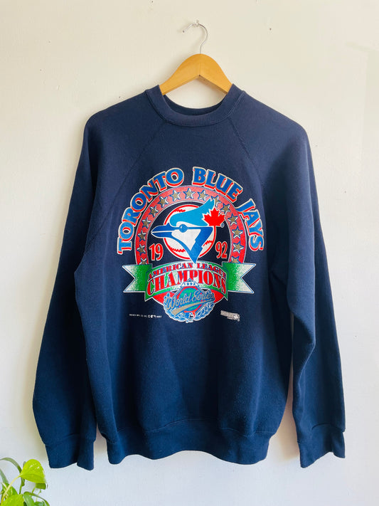 Vintage 1992 Toronto Blue Jays World Series American League Champions Navy Blue Crewneck Sweatshirt #2 - Trench Mfg. Co. - Size XL
