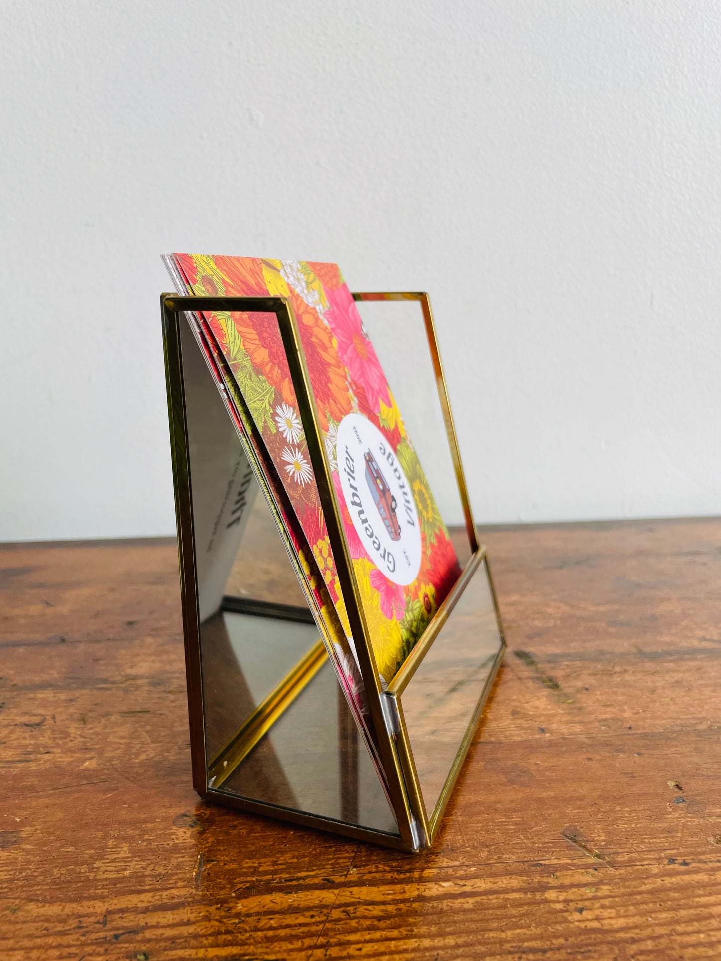 Brass Mirrored Box Holder - Great for Business Cards, Air Plants, Letters, Etc. - Made in Canada