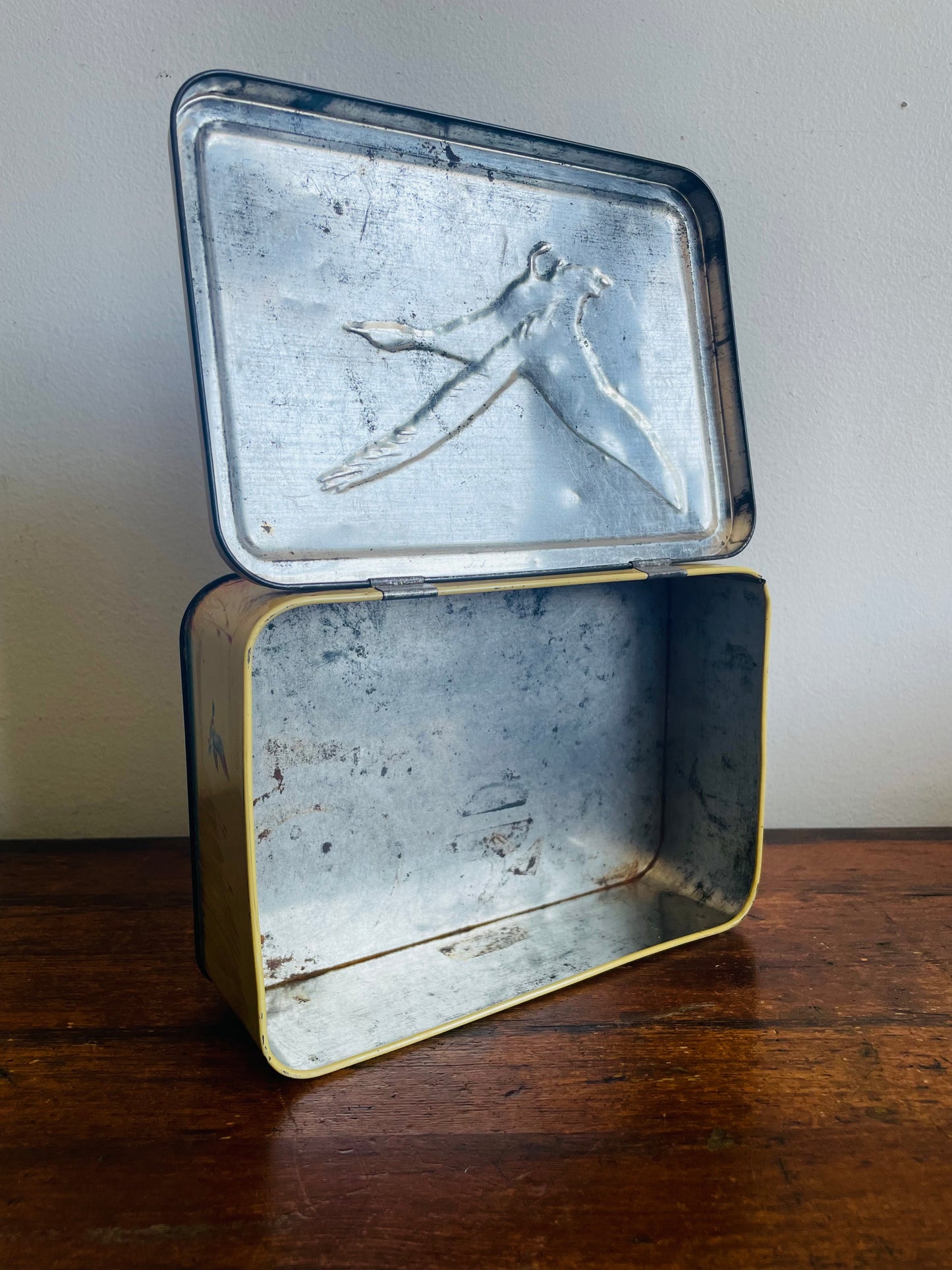 Vintage Tin Container with Flying Duck Bird Over Lake & Mountains Design - MacFarlane Lang & Co's Biscuits