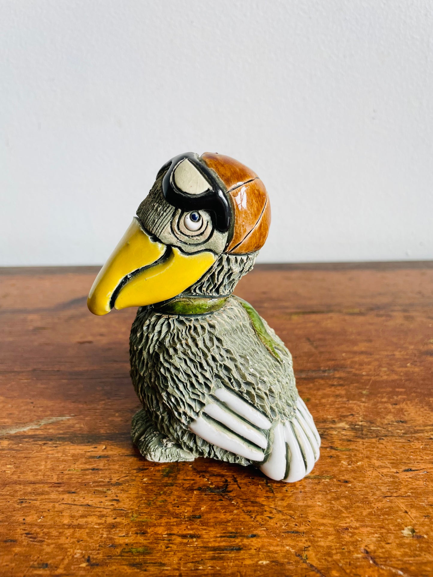 Vintage Artesania Rinconada Uruguay Pottery Aviator Pelican Figurine