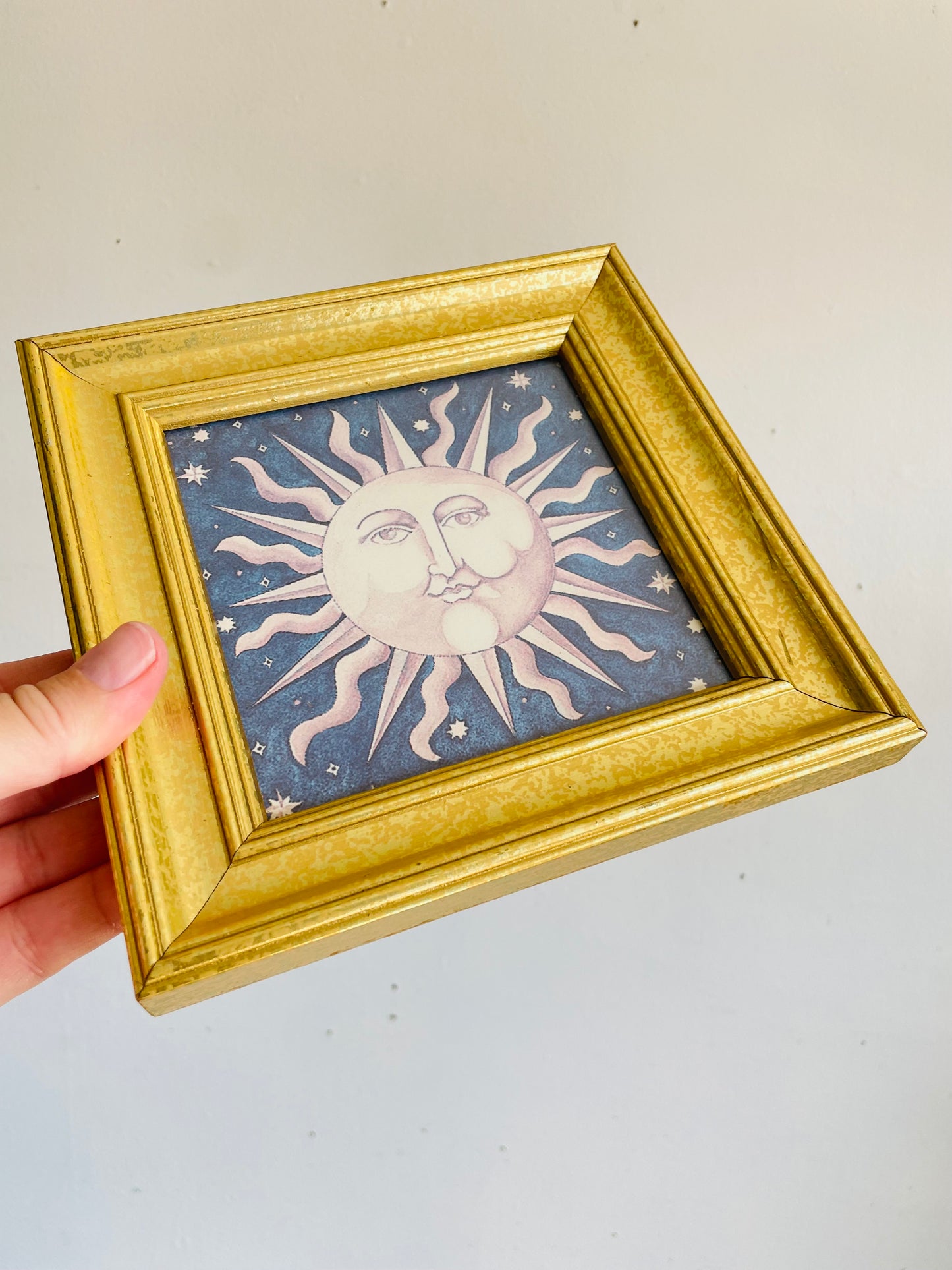 Vintage 1990s Mary Beth Zeitz Celestial Sun, Crescent Moon & Full Moon Print Pictures in Gold Frames - Set of 3 - Y2K Astrology Whimsigoth Decor