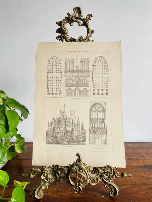 Gothic Architecture of France Page Print from Book # 1 - Found in Lisbon, Portugal