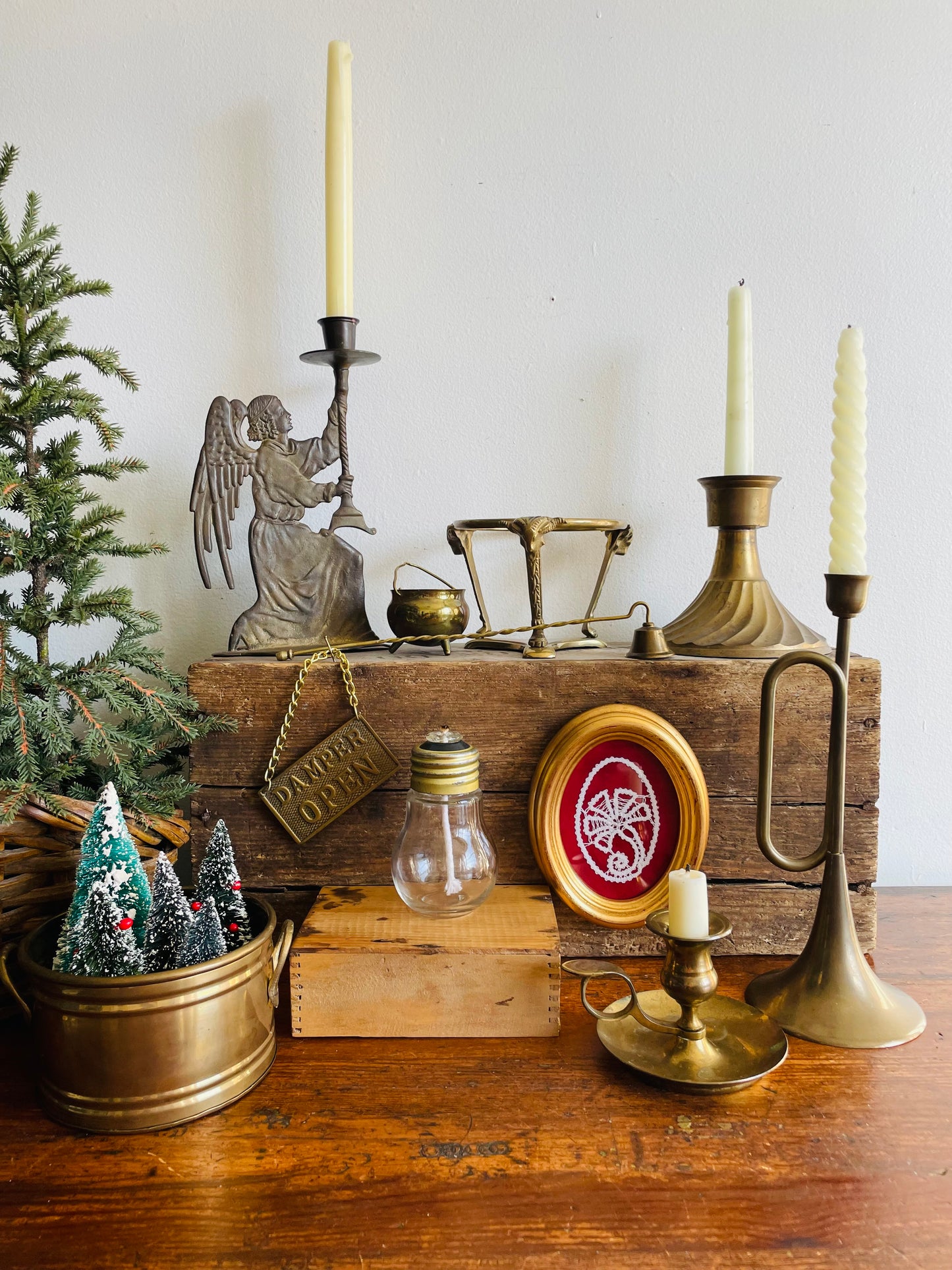 Miniature Footed Brass Cauldron Pot with Handle