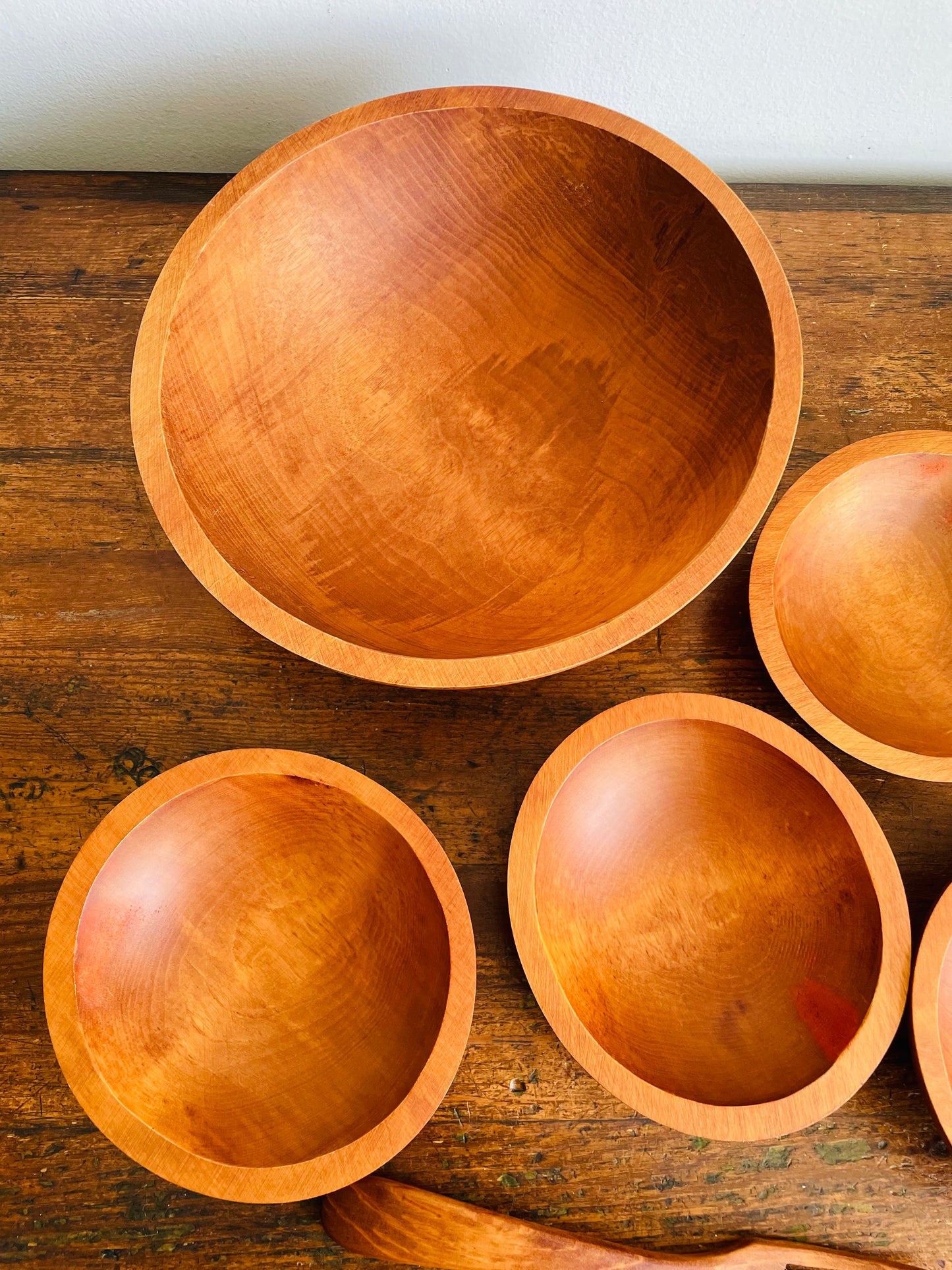 Vintage Brand New in Box Baribocraft / Lesko Baribo Maid Wooden Salad Serving Bowl Set with Utensils - Made in Quebec, Canada - Set of 7 Pieces