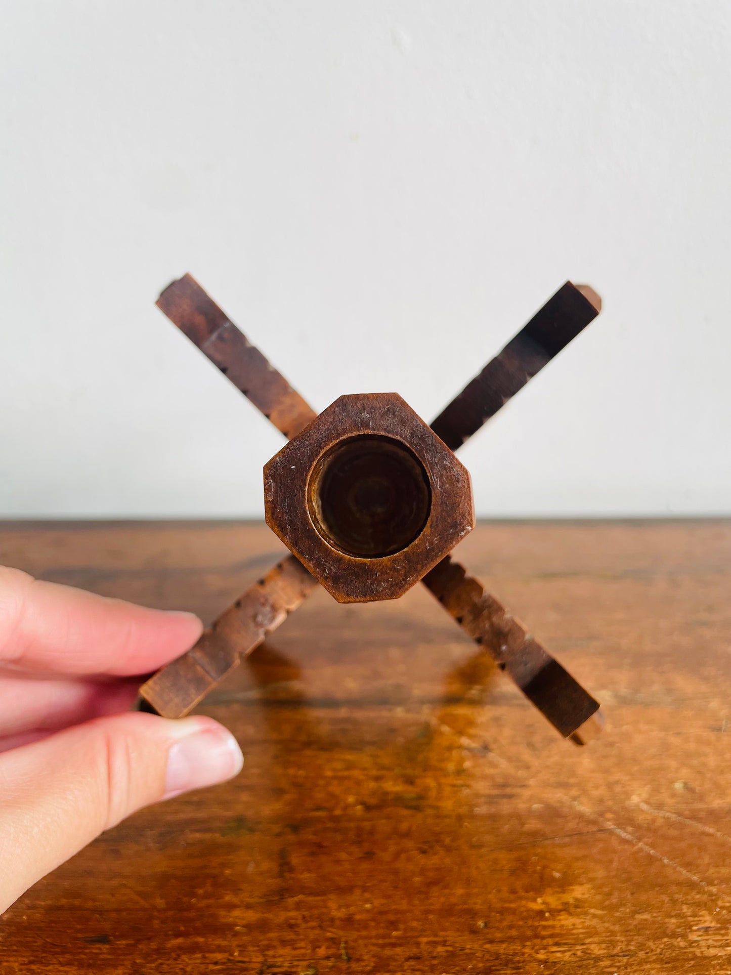 Vintage Swedish Odinstake Wood Candle Holder with Interlocking Puzzle Horse Figurines by Bertil Johansson - Sparlösa Sweden