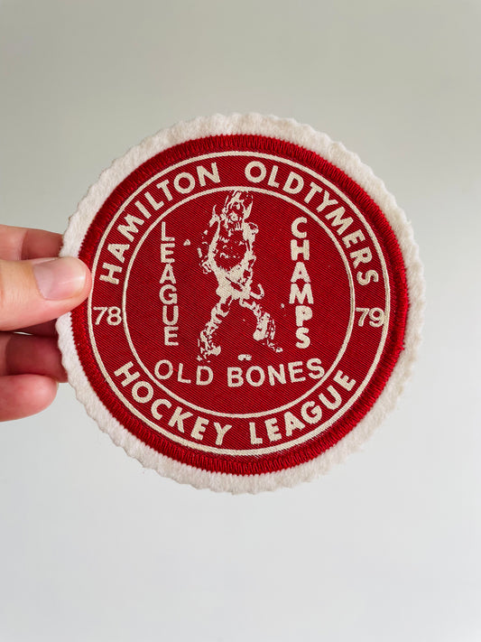 Vintage Felt Hockey Patch - 1978 / 1979 Old Bones League Champs Hamilton Oldtymers Hockey League