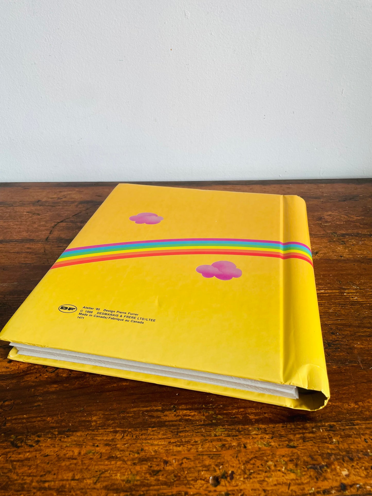 Vintage 1988 Bright Yellow 40 Page Photo Album or Scrapbook with Rabbit Sliding Down Rainbow - Made in Canada