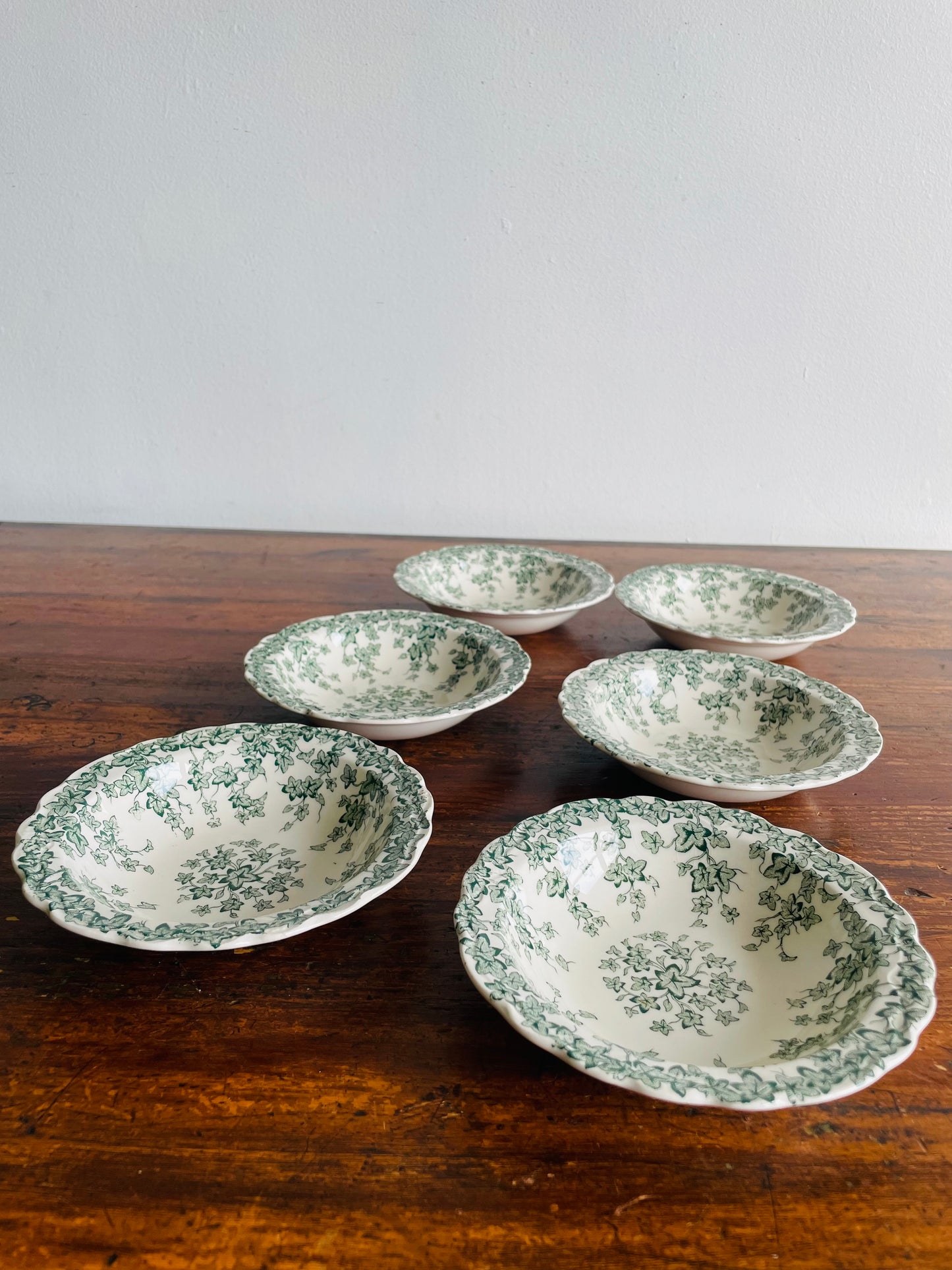 Crown Ducal England Small Fruit, Dessert or Sauce Bowls - Adaptation of Early English Ivy Green Pattern - Set of 6