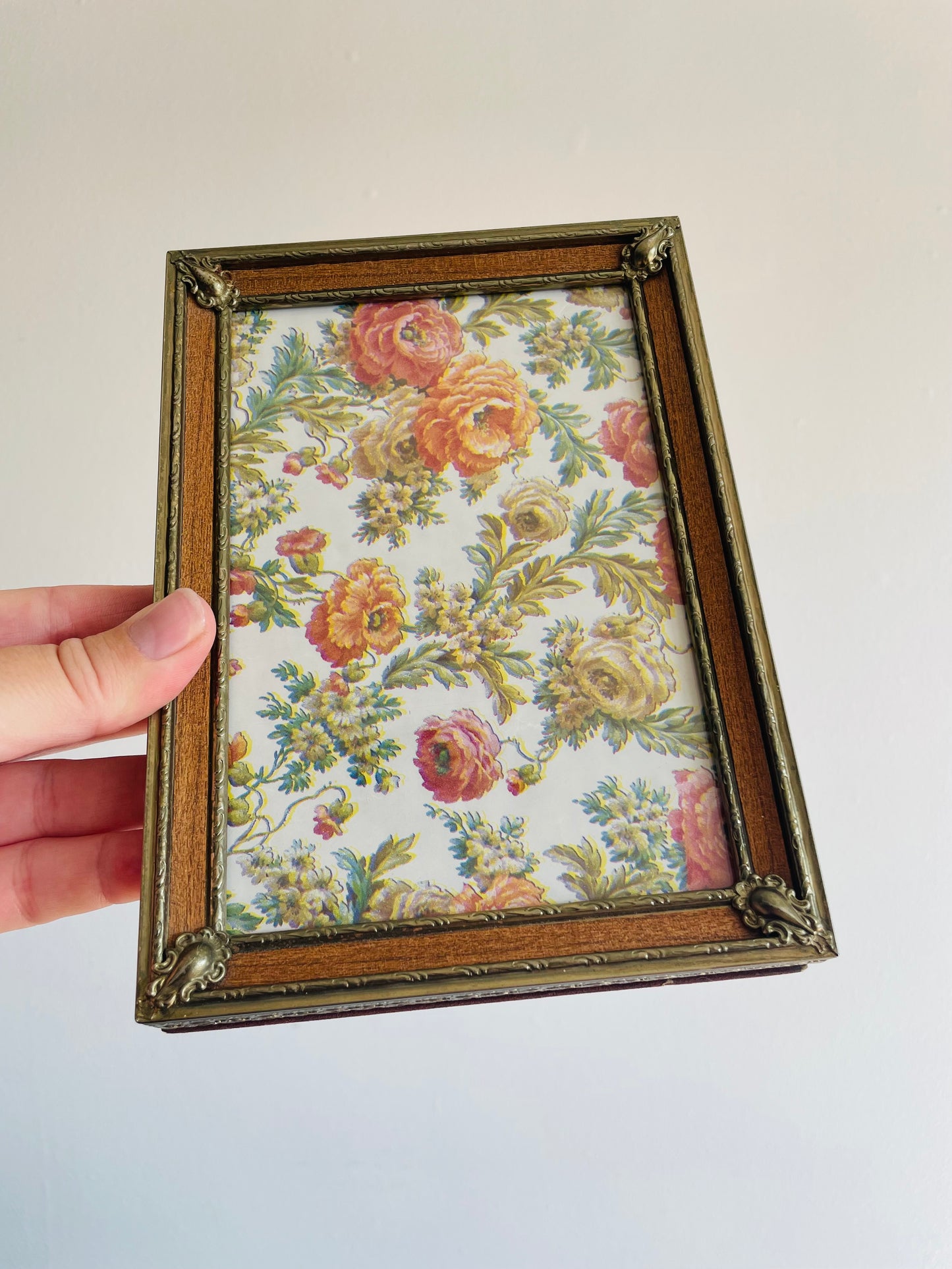 Brass & Wood Picture Frame with Beautiful Ornate Details - Can Prop or Hang