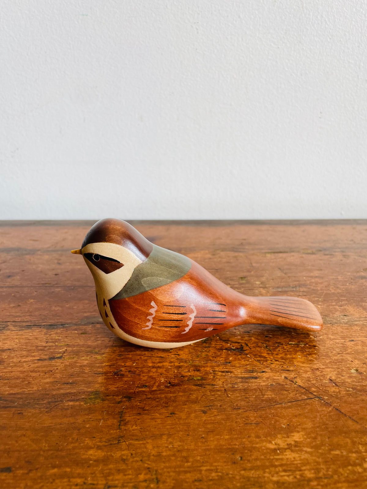 Vintage 1992 Hand-Painted Wood Fox Sparrow Bird - Artist Signed - Jim Harkness - Stayner, Ontario