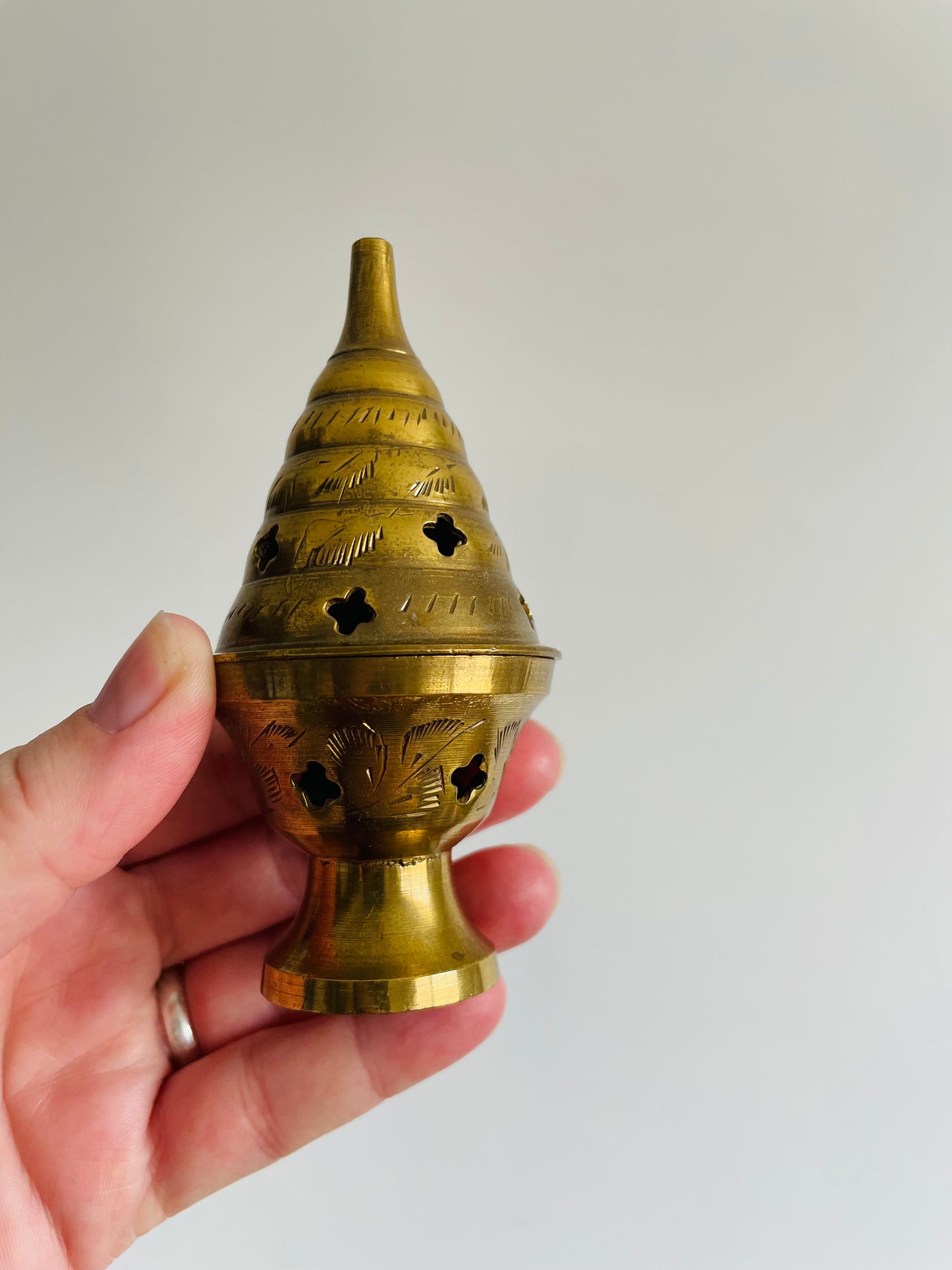 Solid Brass Beehive Shaped Incense Burner with Lid